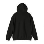 The image shows the back view of a plain black pullover hoodie. This simple yet versatile design, with a pouch pocket and drawstring hood, offers an ideal canvas to express yourself. The long sleeves and soft fabric make the Stay Spooky Funky Faces Halloween Hoodie (unisex) by Printify a cozy choice.