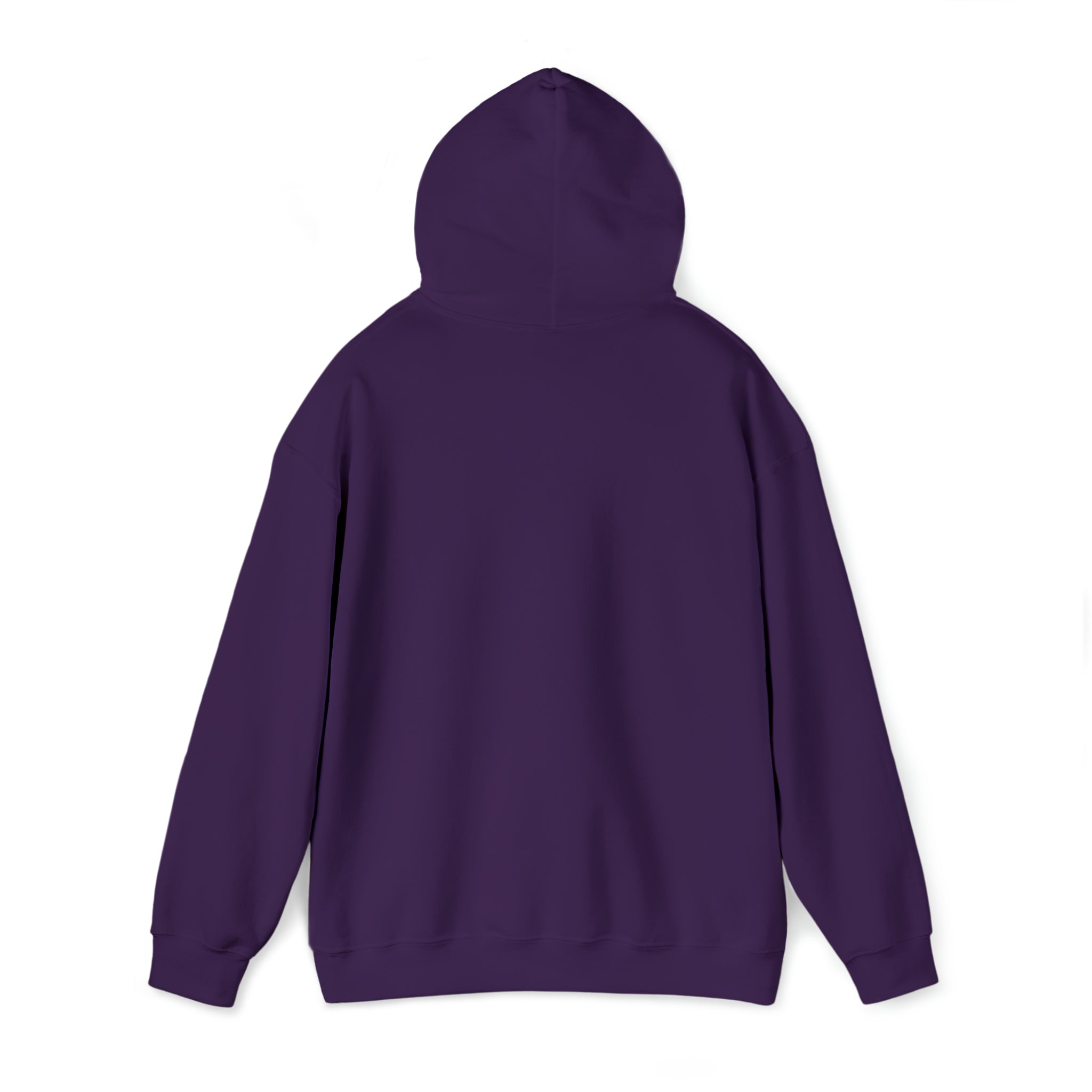 A Printify Stay Spooky Funky Faces Halloween Hoodie (unisex) is displayed from the back, showcasing a solid color with no visible designs or logos. This sweatshirt features long sleeves and a relaxed fit, allowing you to express yourself with comfortable style.