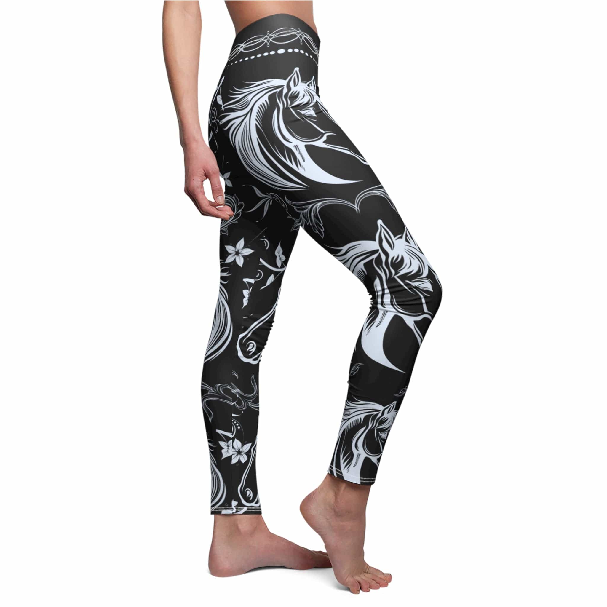  White stitching Elegant Blue Ice Horse SuperSoft Casual Leggings