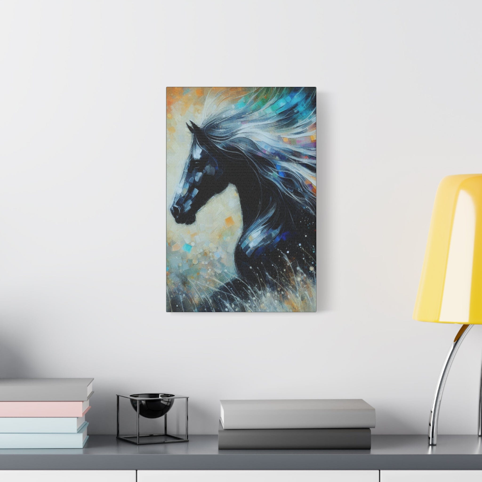 Soulful Beauty Black Horse 12 x 18 Canvas Art Print - Colorful Stretched Animal Lover Wall Decor