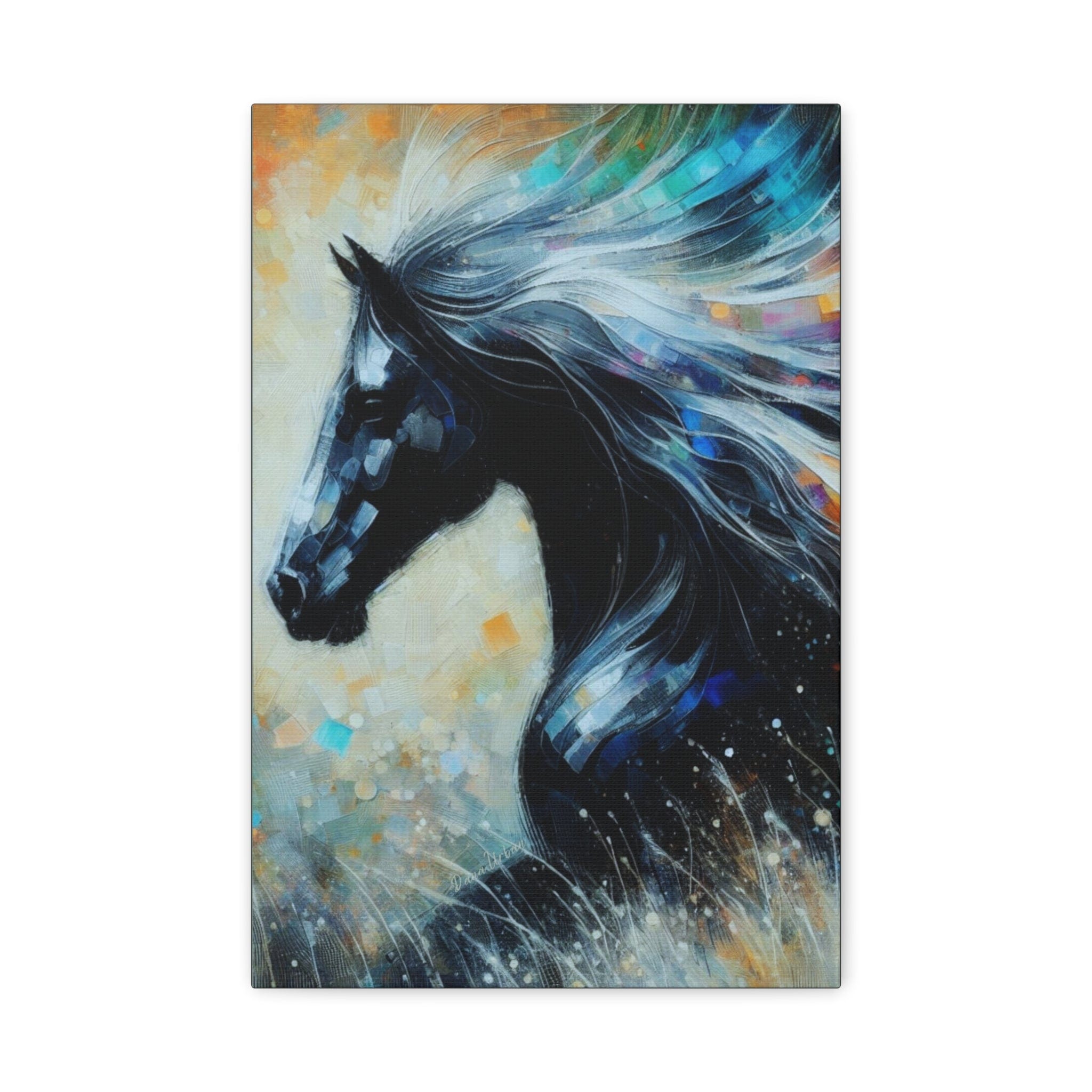 Soulful Beauty Black Horse 12 x 18 Canvas Art Print - Colorful Stretched Animal Lover Wall Decor 12″ x 18″ (Vertical) 1.25"
