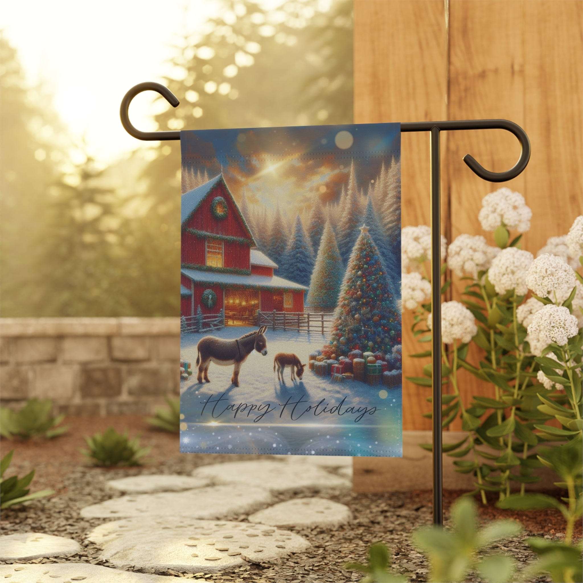 Donkey Farm Holiday Custom Home or Garden Banner 12'' × 18''