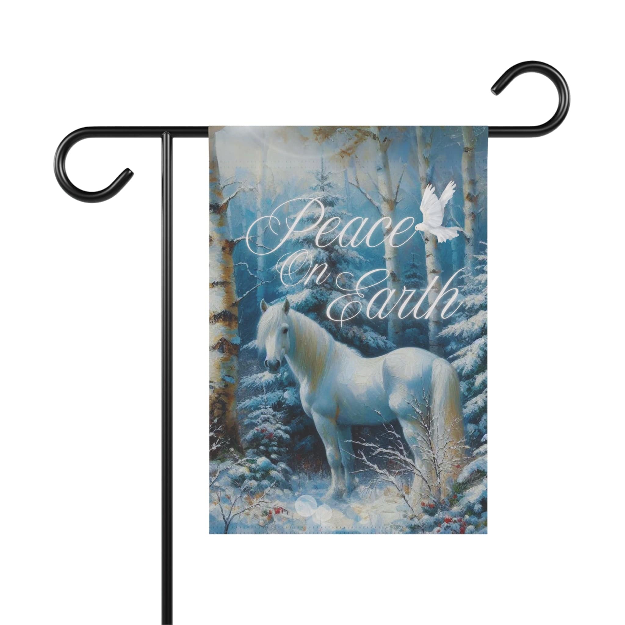 Peace On Earth White Horse Custom Holiday Home or Garden Banner 12'' × 18''