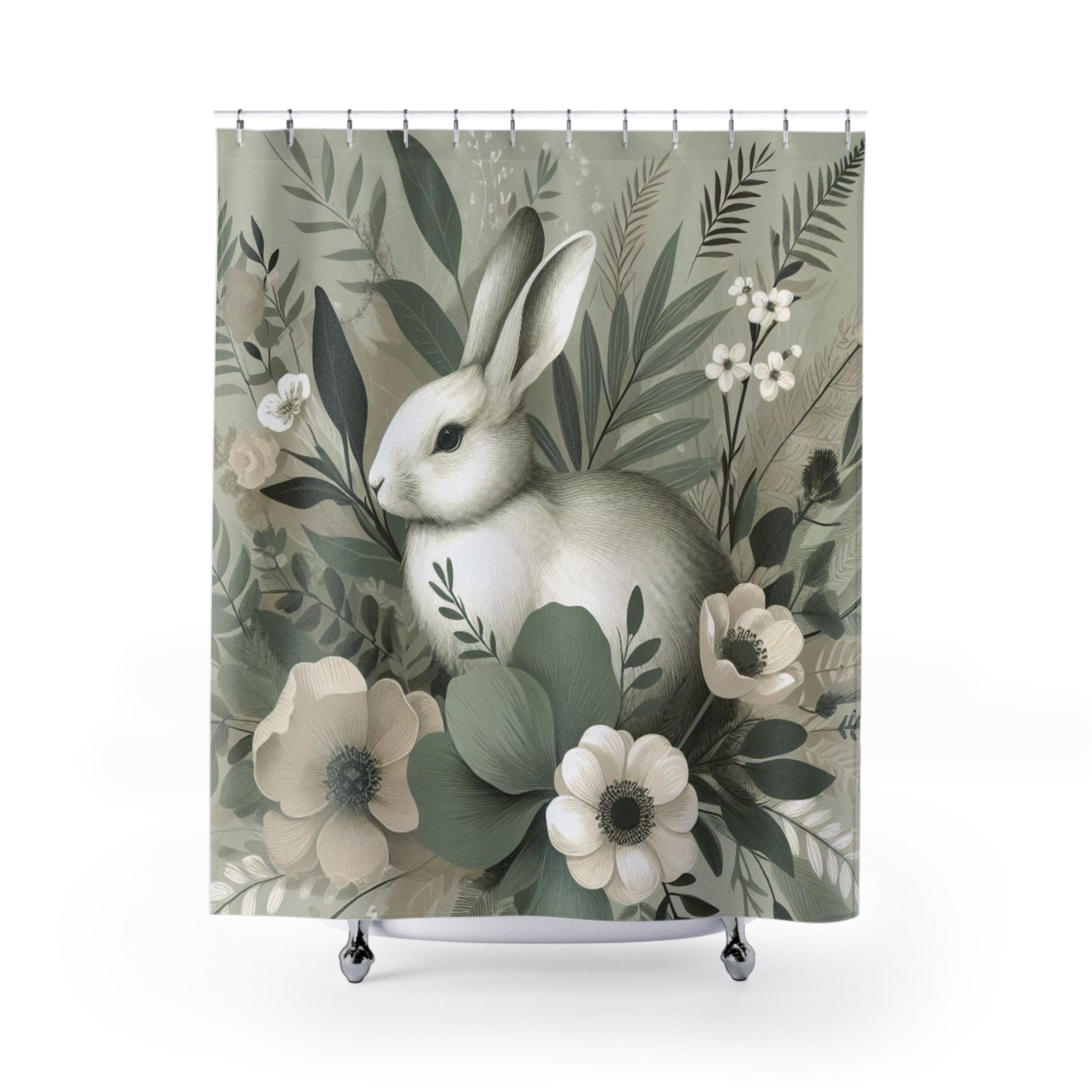 Botanical Bunny & Sage Custom Shower Curtain
