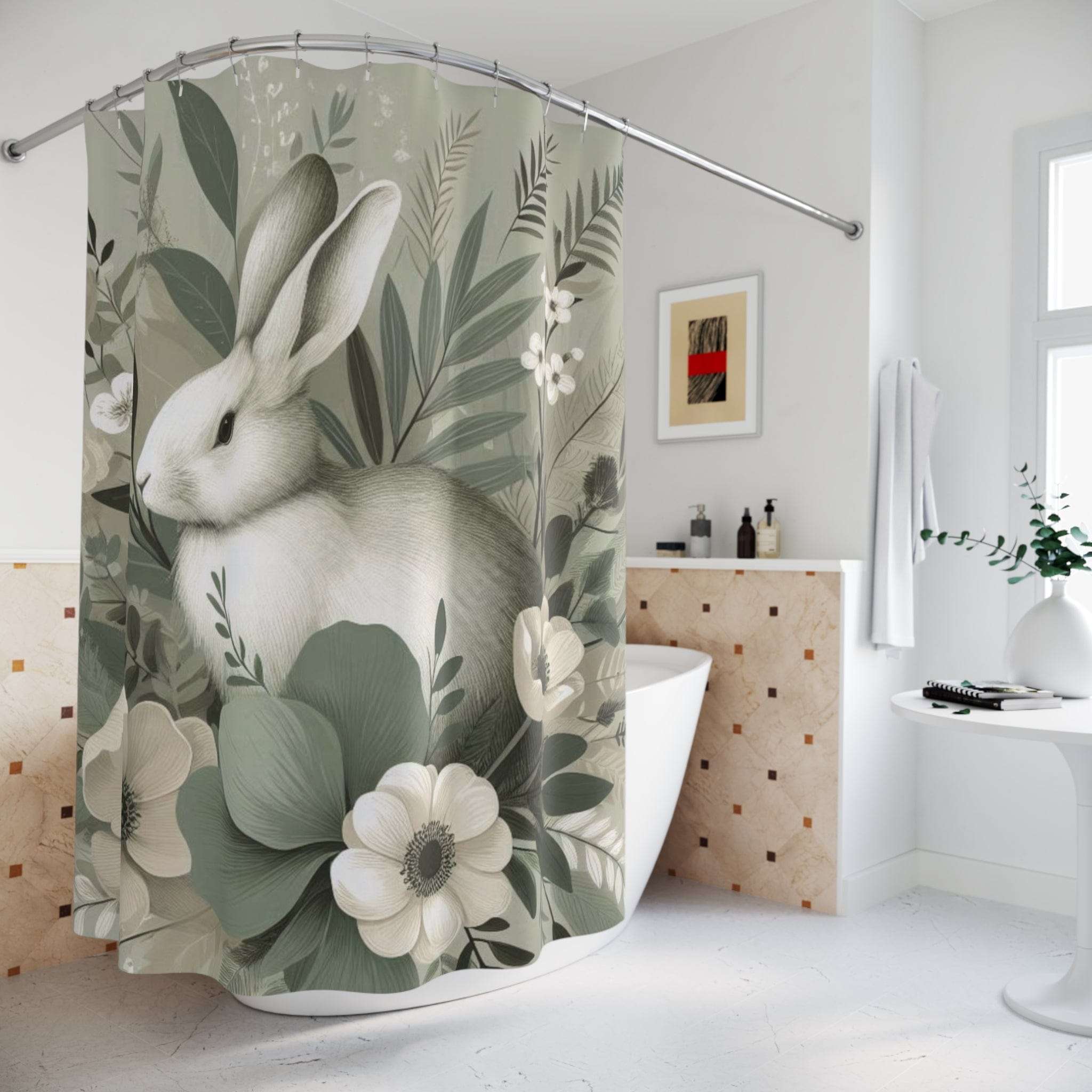Botanical Bunny & Sage Custom Shower Curtain