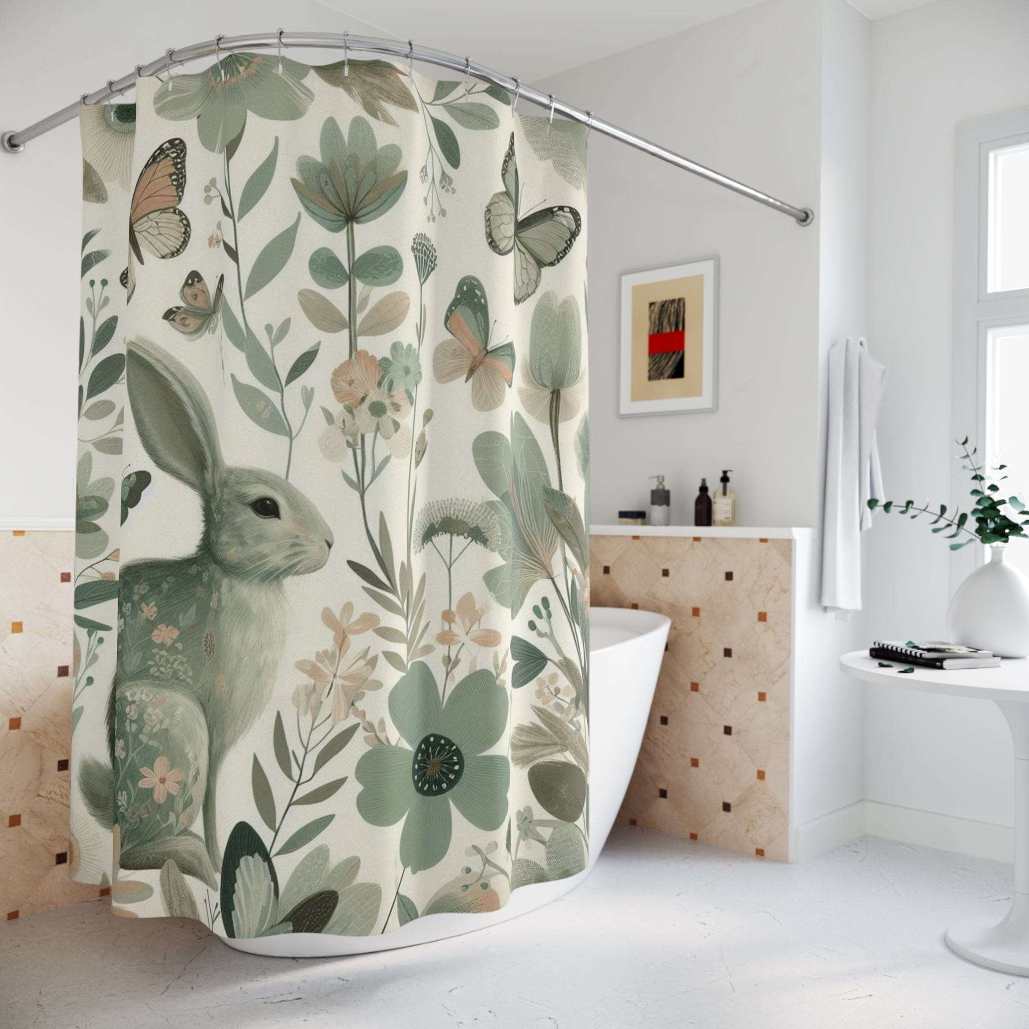 Bunny Butterfly Custom Shower Curtain 71" × 74"