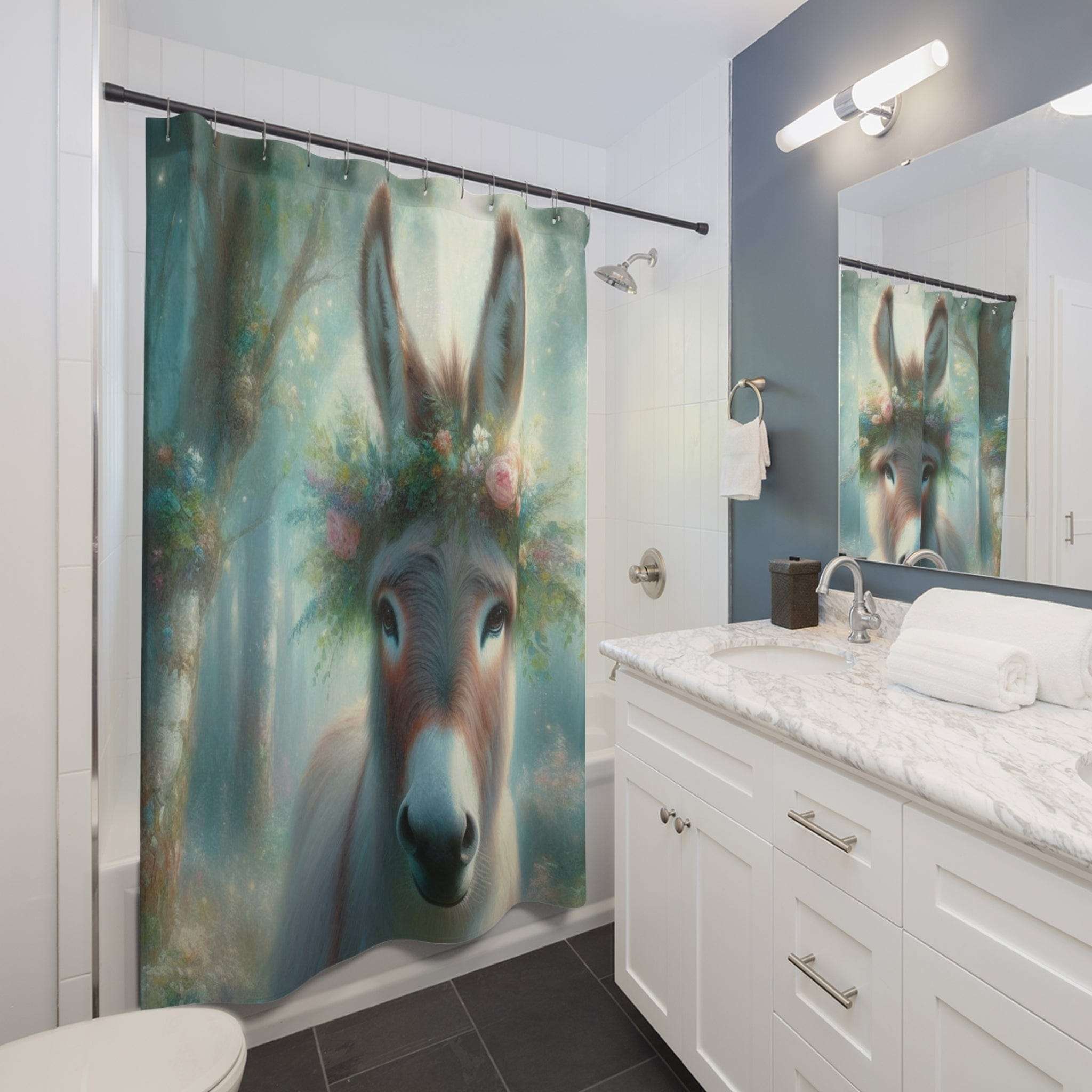 Burro Blossoms Custom Donkey Shower Curtain - Enchanting Equine Home Décor