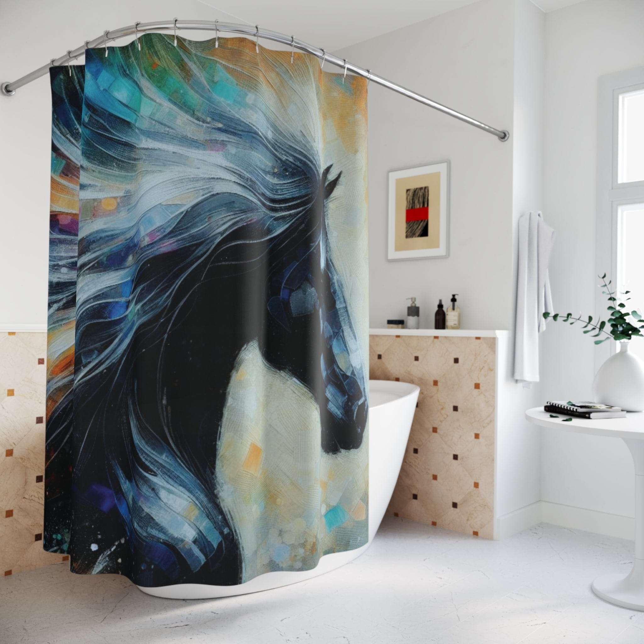Majestic Horse Custom Shower Curtain - Artistic Decor for Equine Lovers 71" × 74"