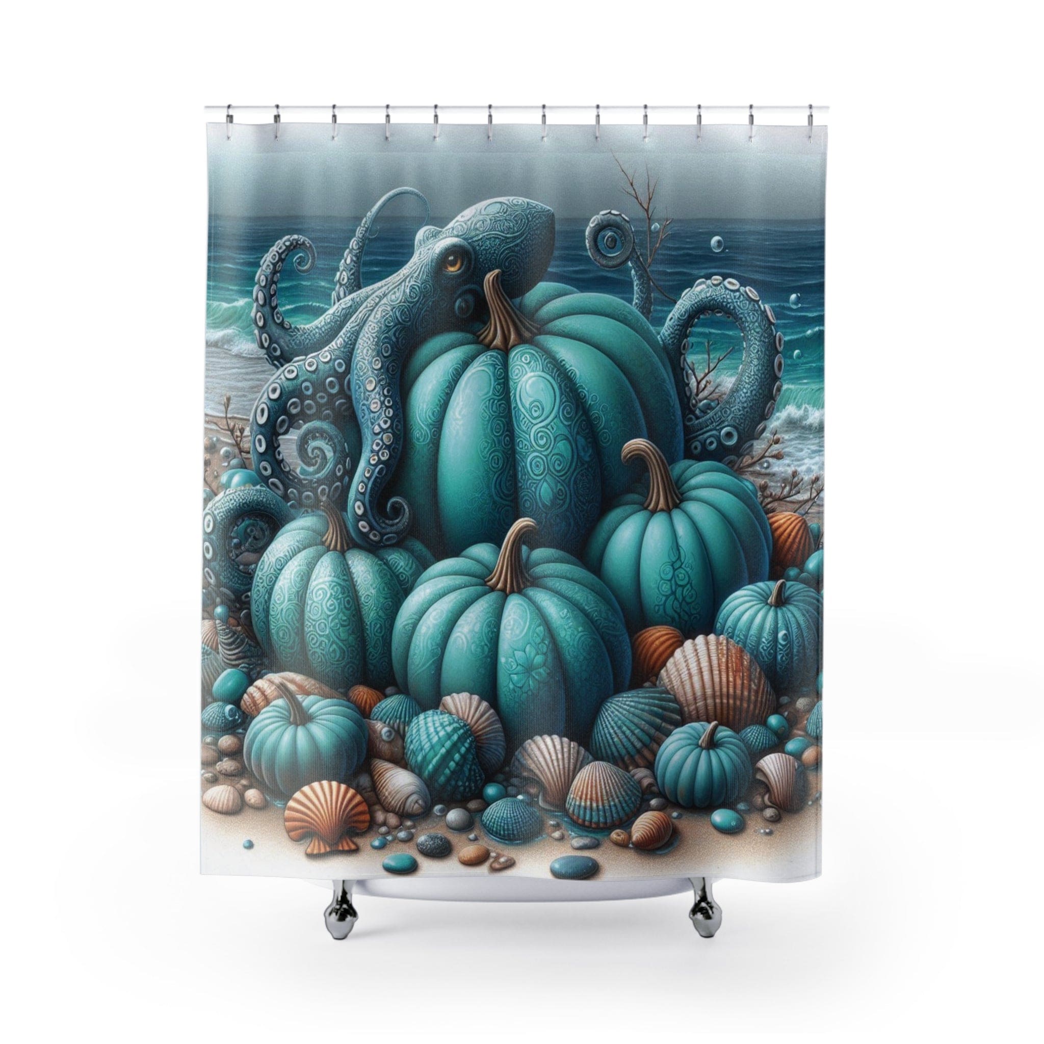 Octopus Blue Pumpkin Custom Shower Curtain 71" × 74"