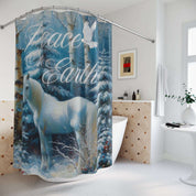 Peace On Earth White Horse Custom Holiday Shower Curtain