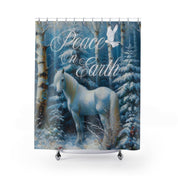 Peace On Earth White Horse Custom Holiday Shower Curtain