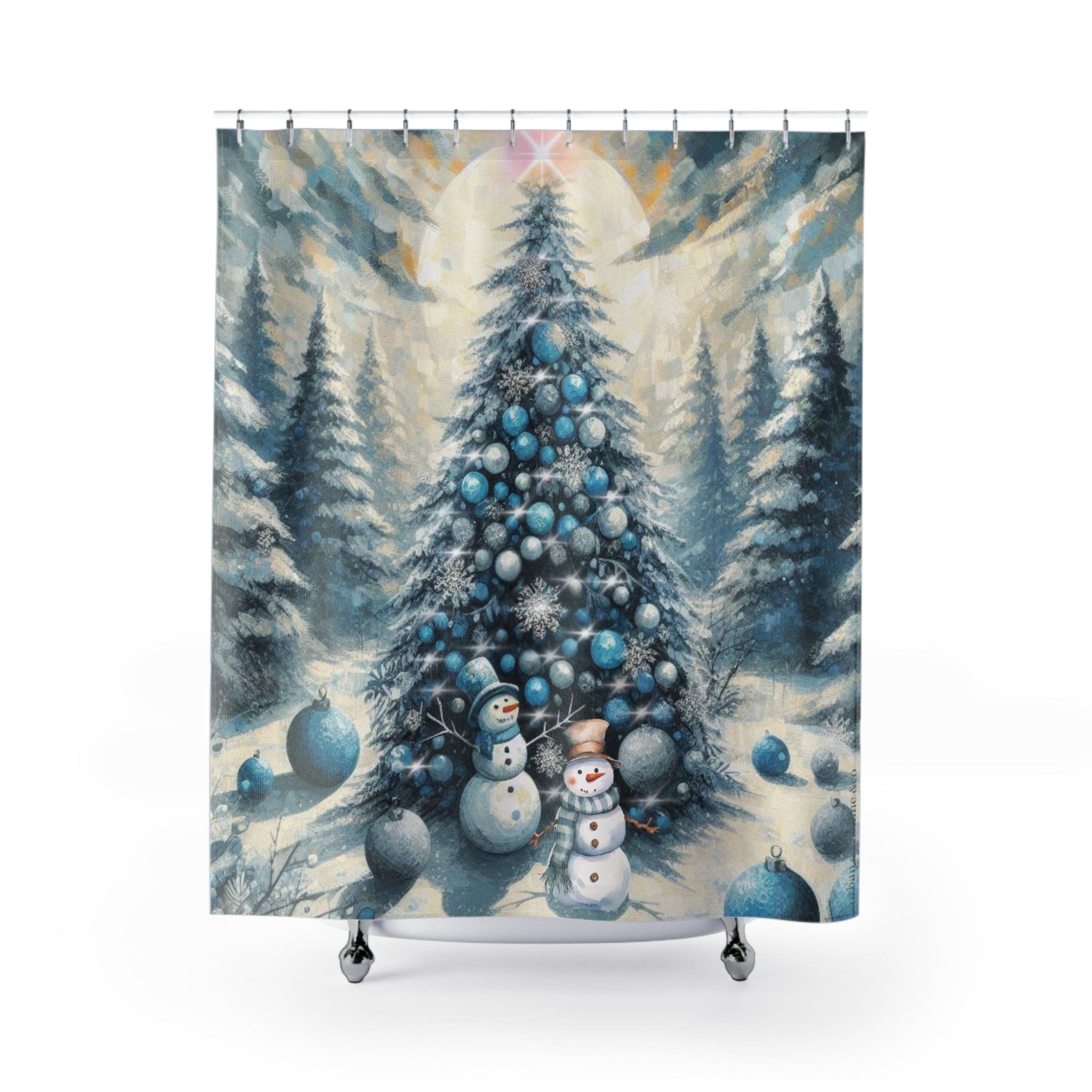 Snowman's Sunny Blue Christmas Custom Shower Curtain
