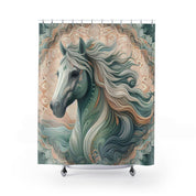 Stallion Sage & Serenity Custom Shower Curtain - Elegant Bohemian Horse Bathroom Decor