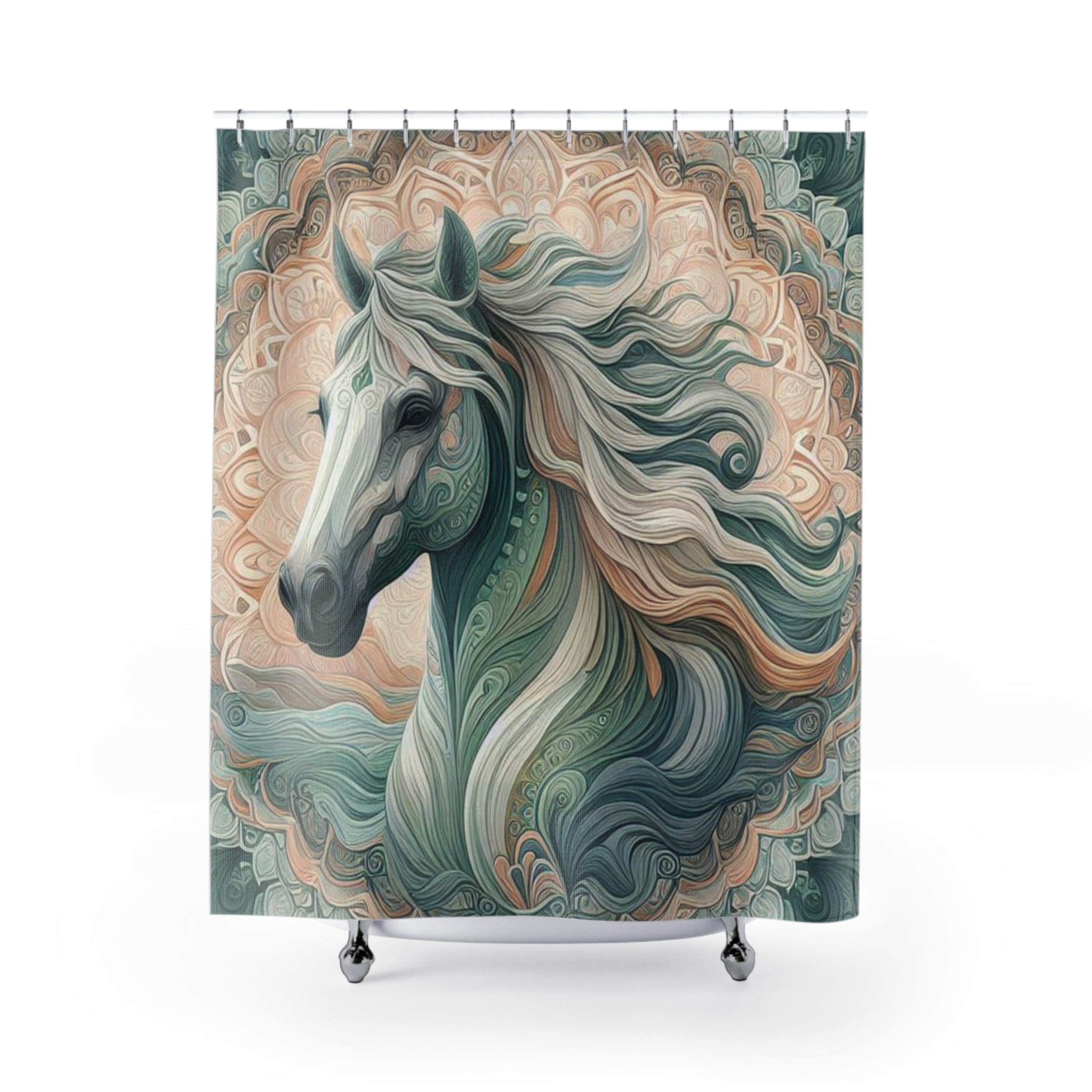 Stallion Sage & Serenity Custom Shower Curtain - Elegant Bohemian Horse Bathroom Decor