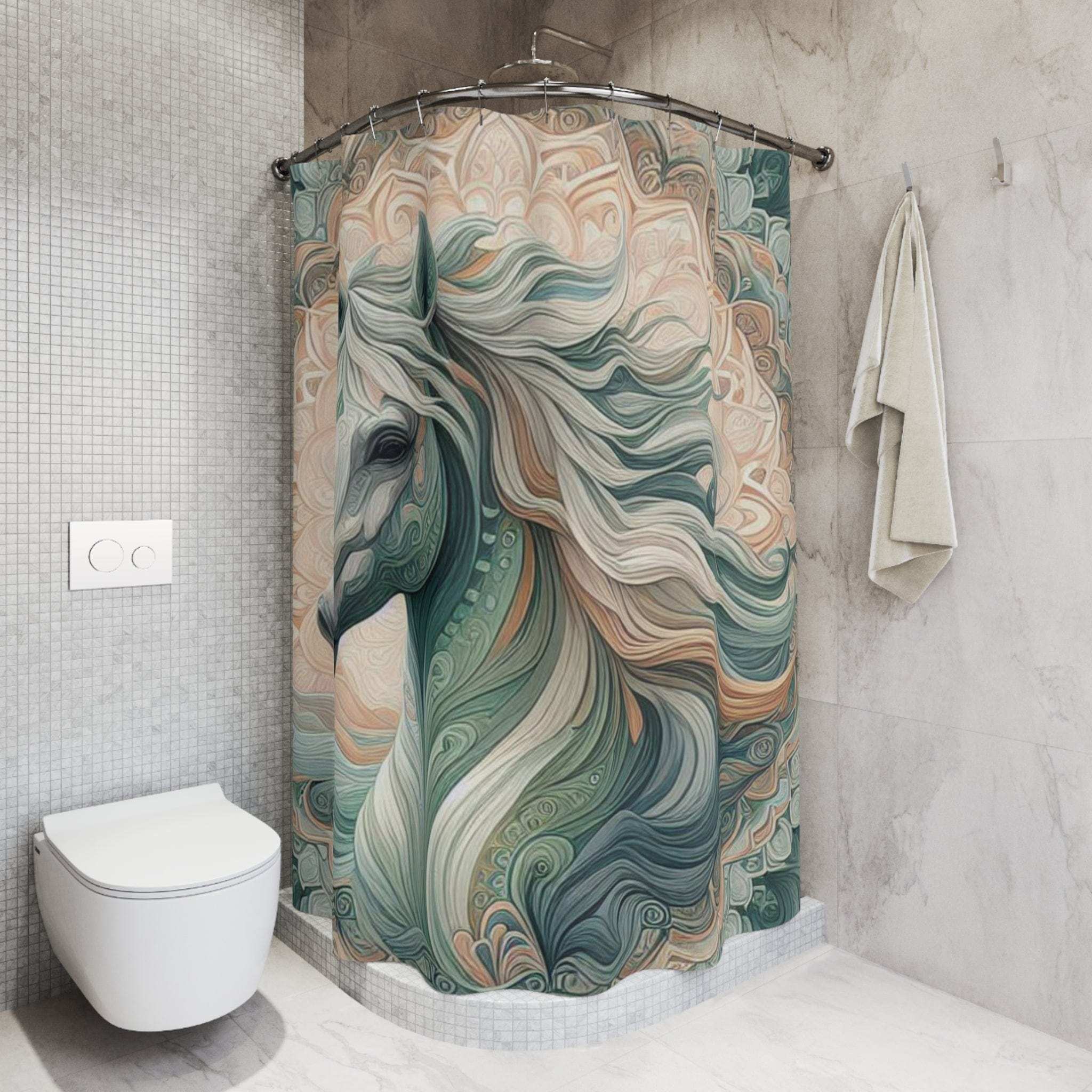 Stallion Sage & Serenity Custom Shower Curtain - Elegant Bohemian Horse Bathroom Decor