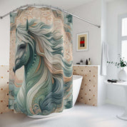 Stallion Sage & Serenity Custom Shower Curtain - Elegant Bohemian Horse Bathroom Decor
