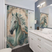 Stallion Sage & Serenity Custom Shower Curtain - Elegant Bohemian Horse Bathroom Decor 71" × 74"