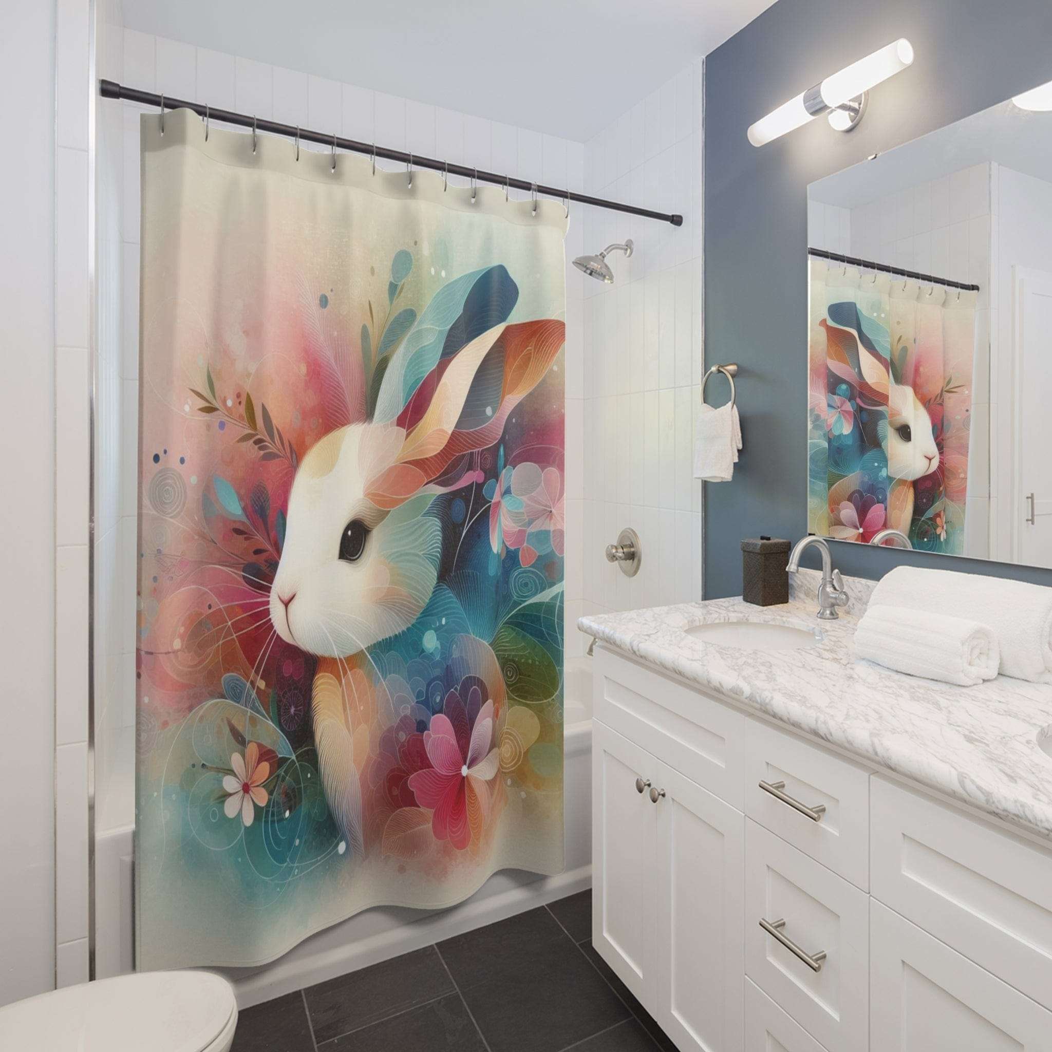 Whimsical Whiskers Bunny Custom Shower Curtain