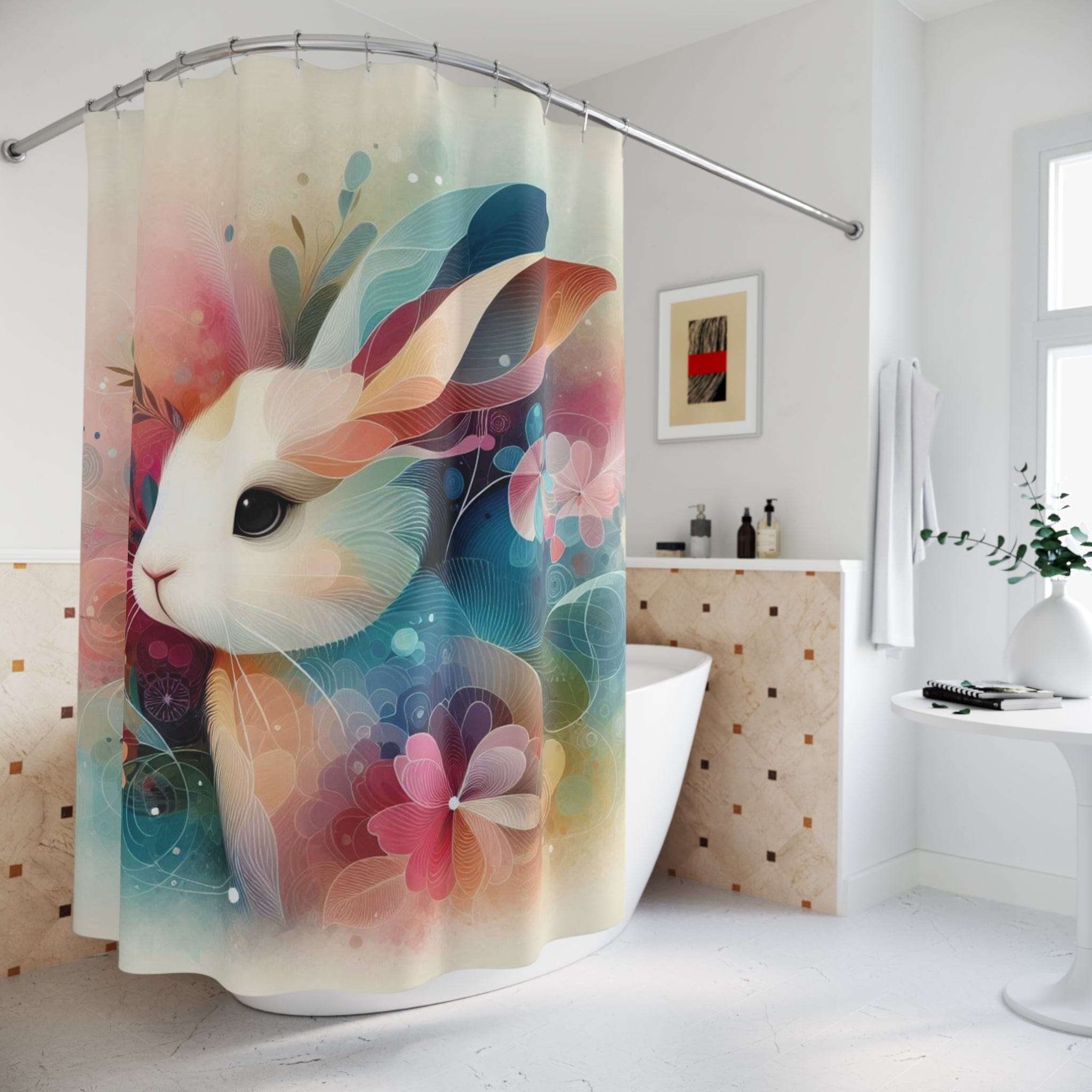 Whimsical Whiskers Bunny Custom Shower Curtain 71" × 74"