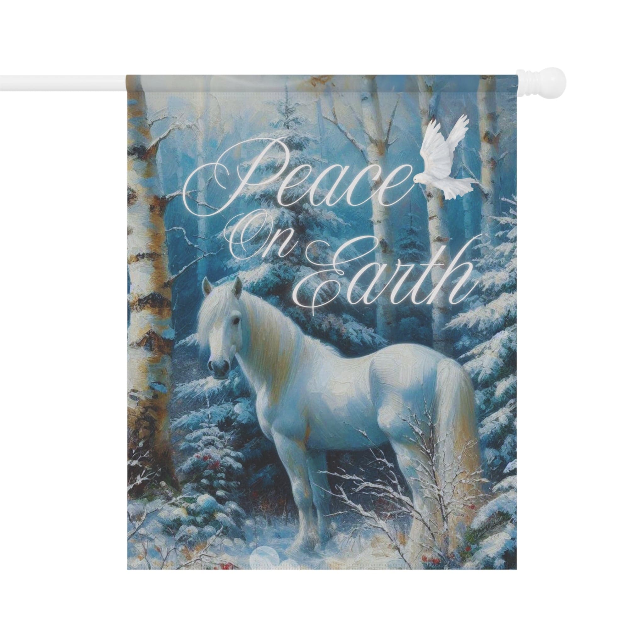 Peace On Earth White Horse Custom Holiday Home or Garden Banner