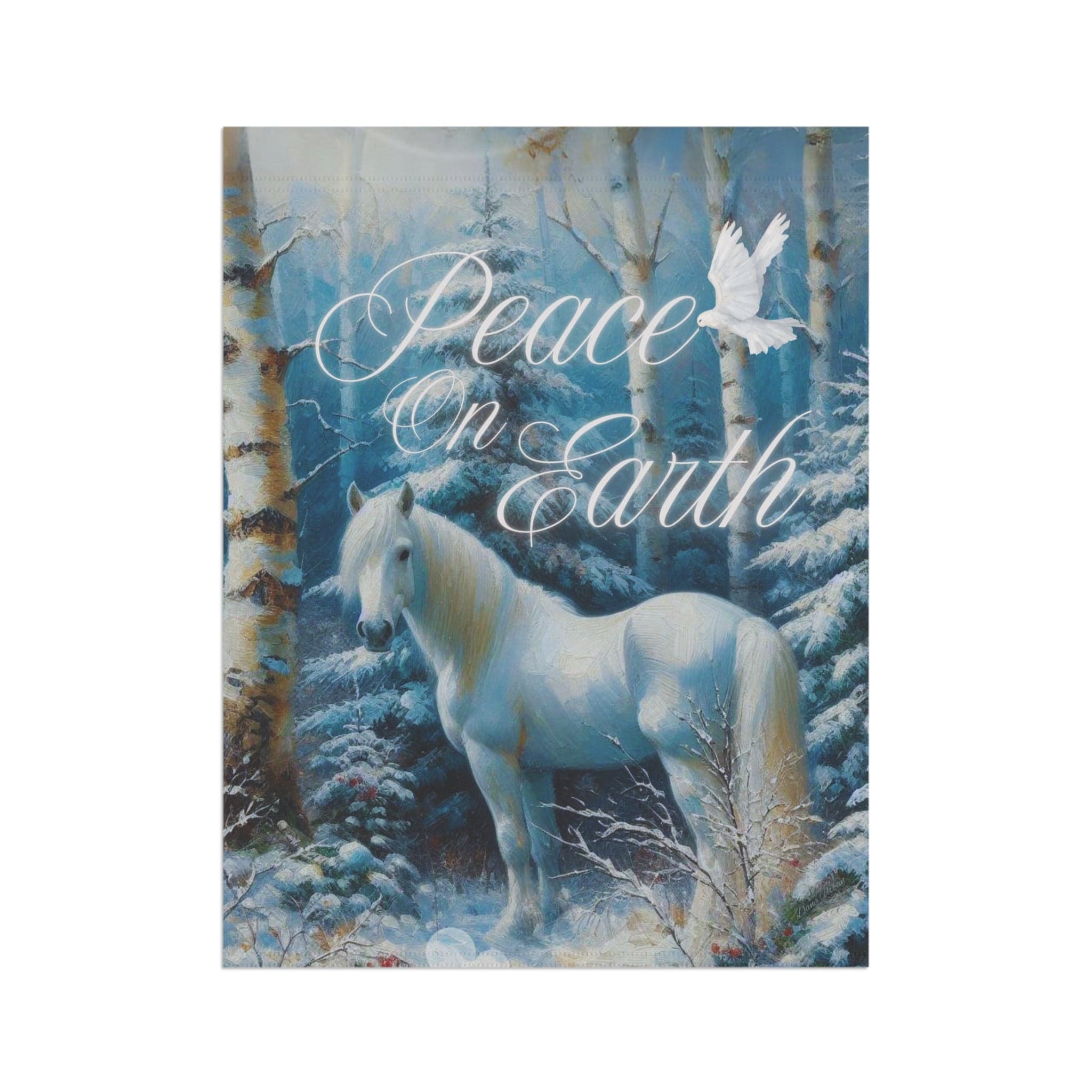 Peace On Earth White Horse Custom Holiday Home or Garden Banner