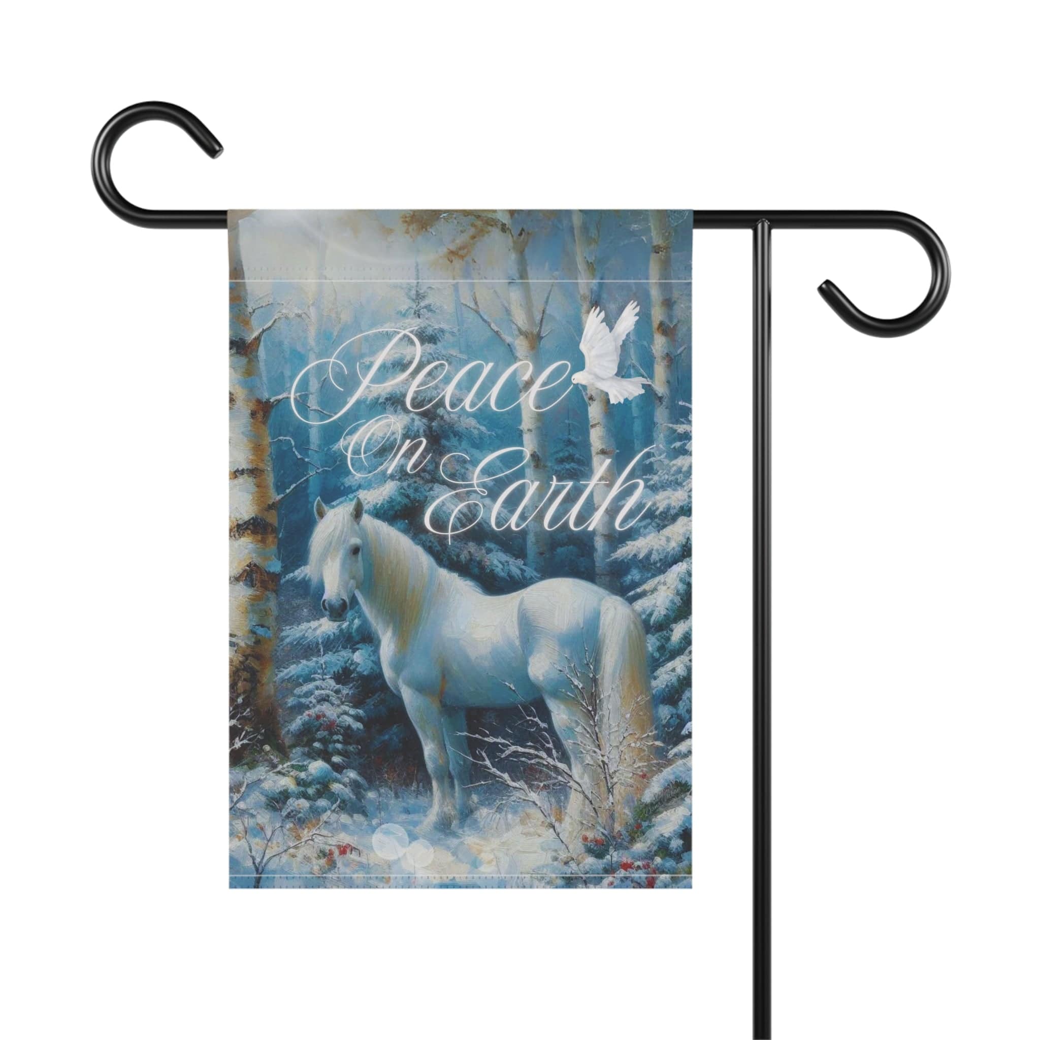 Peace On Earth White Horse Custom Holiday Home or Garden Banner