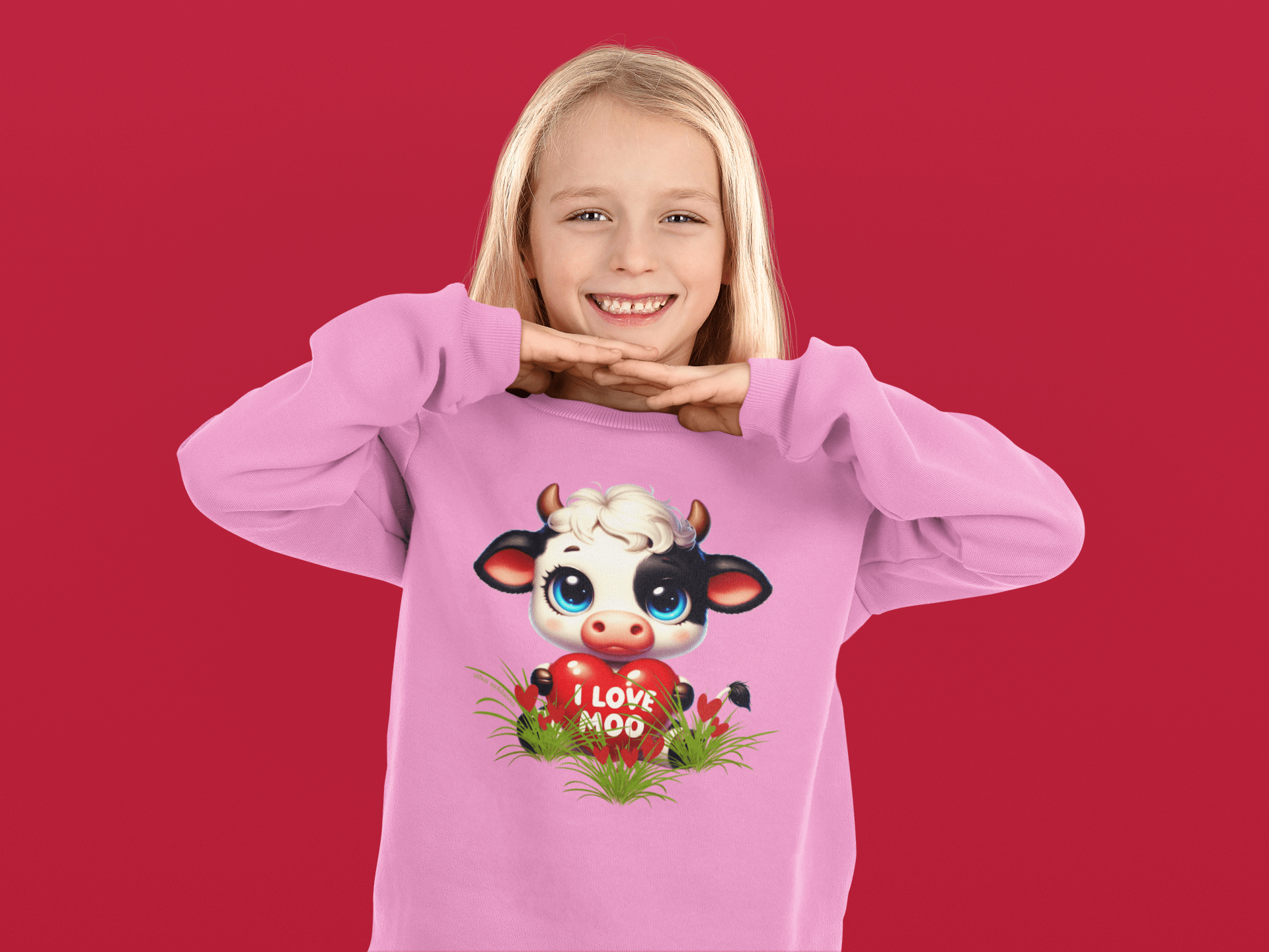 Printify Kids clothes I Love Moo - Cute Cow Toddler 2T-7T Crewneck Sweatshirt