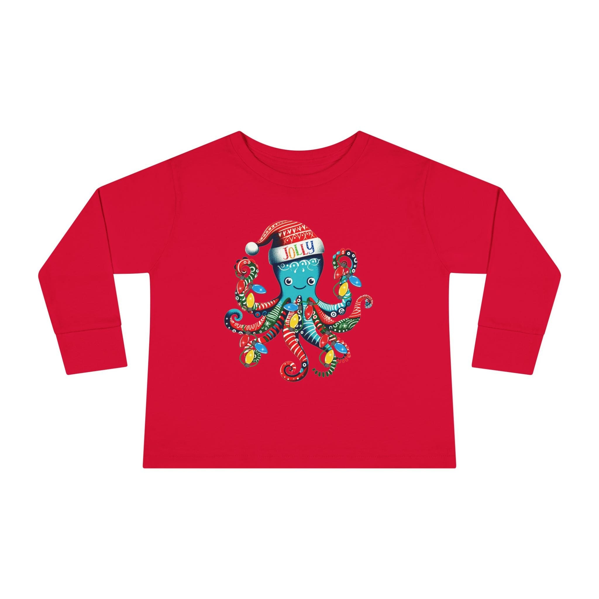 Printify Kids clothes JOLLY Octo-Claus Christmas Long Sleeve Toddler Tee