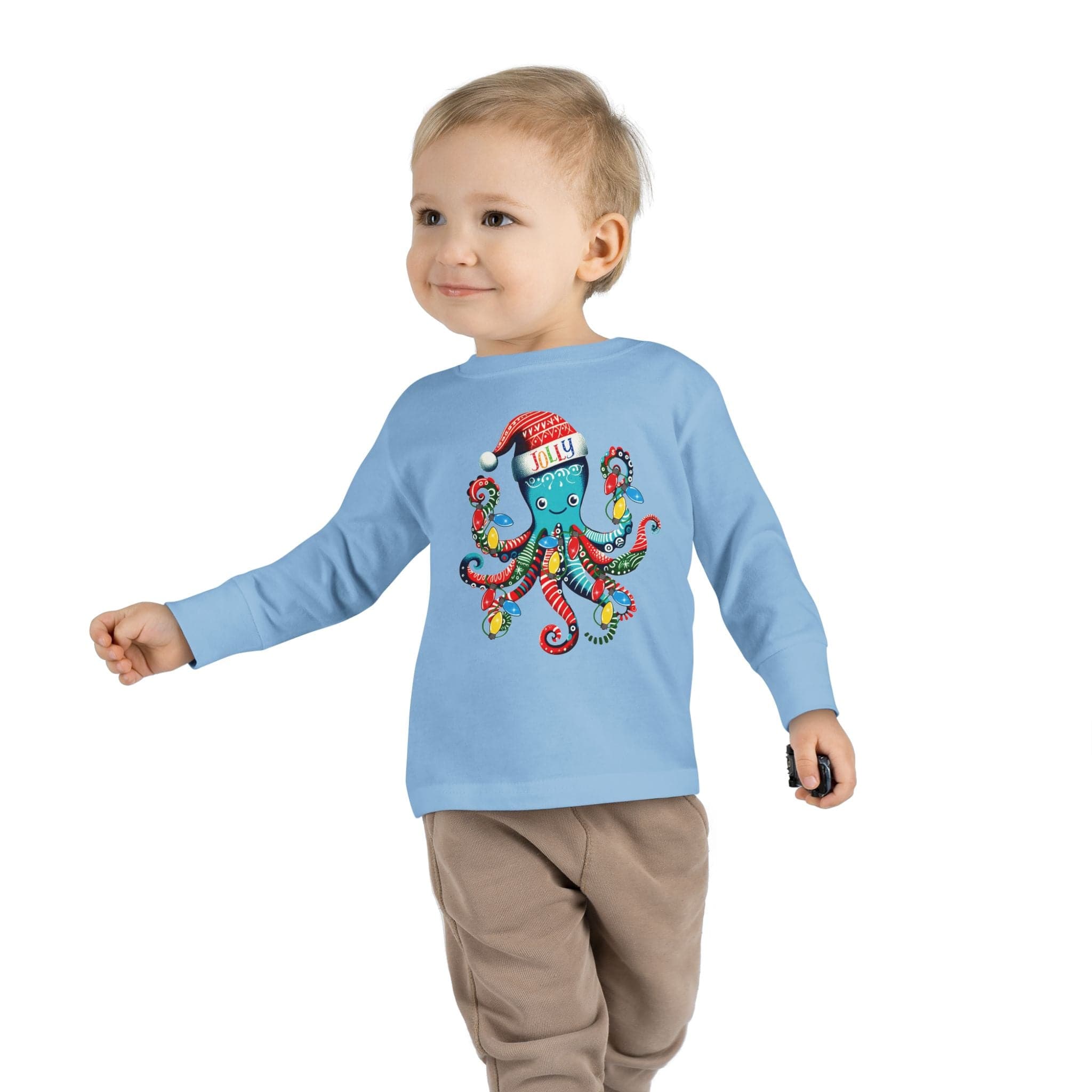 Printify Kids clothes JOLLY Octo-Claus Christmas Long Sleeve Toddler Tee