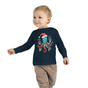 Printify Kids clothes JOLLY Octo-Claus Christmas Long Sleeve Toddler Tee