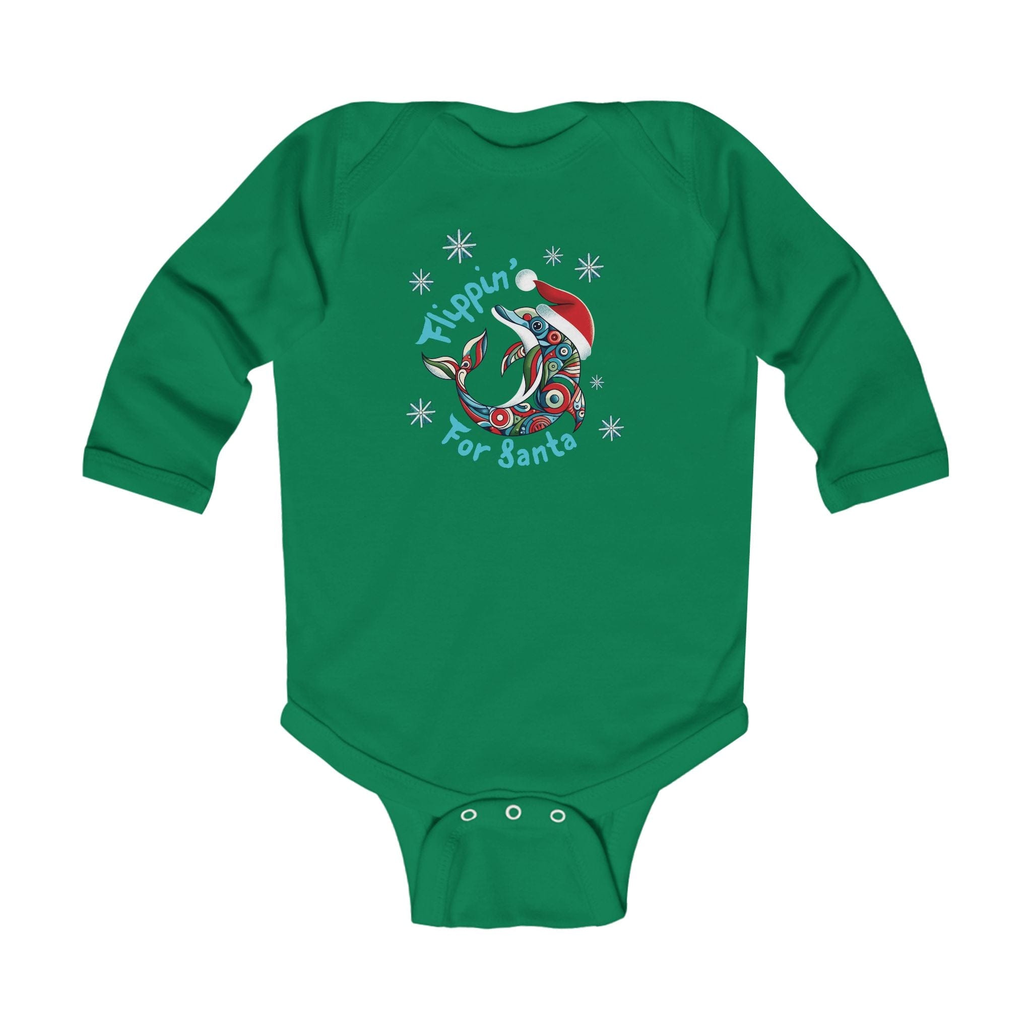 Printify Kids clothes Kelly / NB (0-3M) Flippin' For Santa Christmas Dolphin Longsleeve Onesie