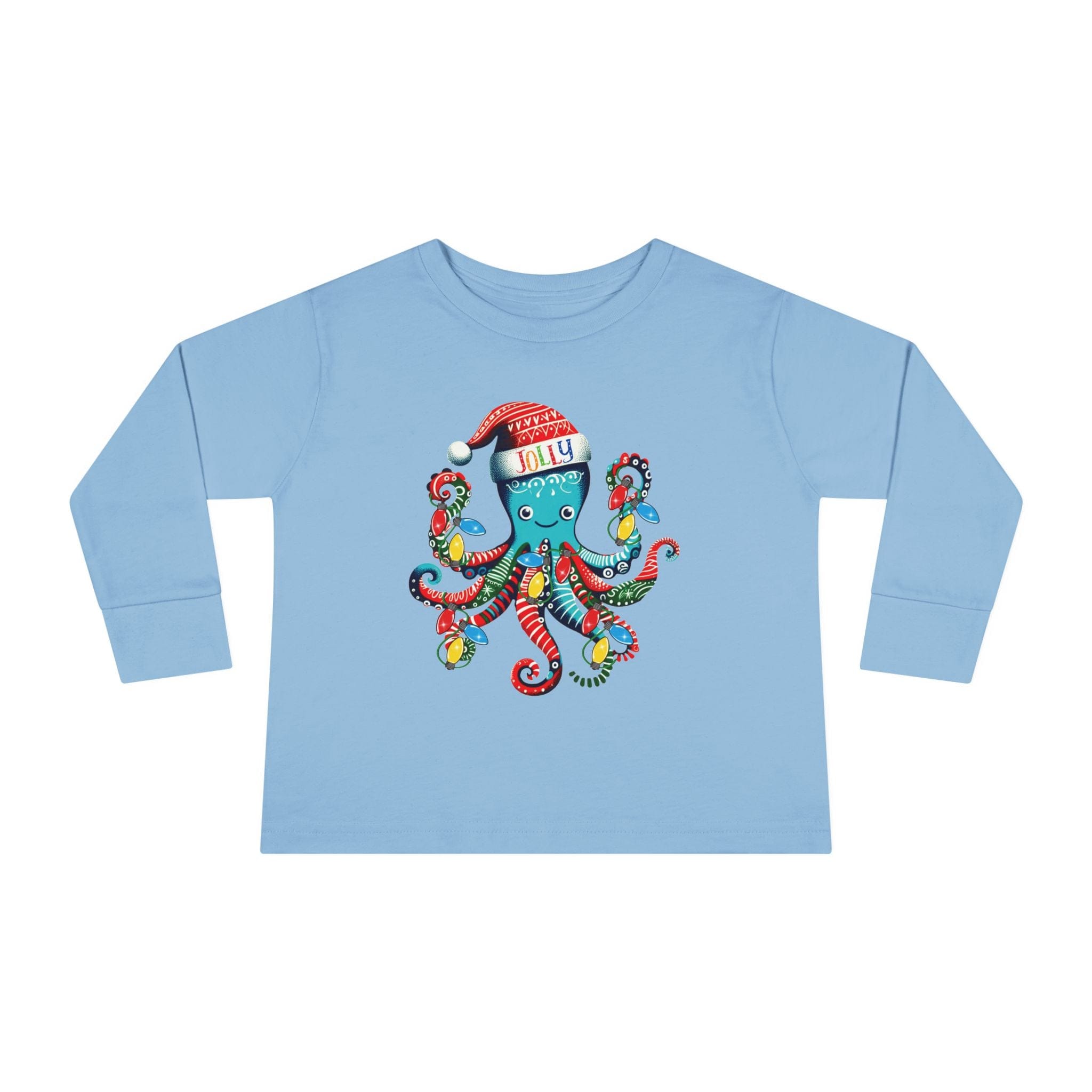 Printify Kids clothes Light Blue / 2T JOLLY Octo-Claus Christmas Long Sleeve Toddler Tee