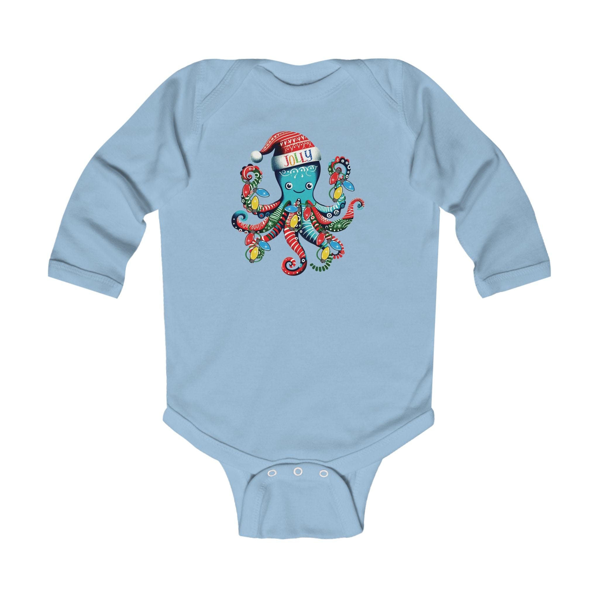 Printify Kids clothes Light Blue / NB (0-3M) JOLLY Octo-Claus Christmas Long Sleeve Onesie