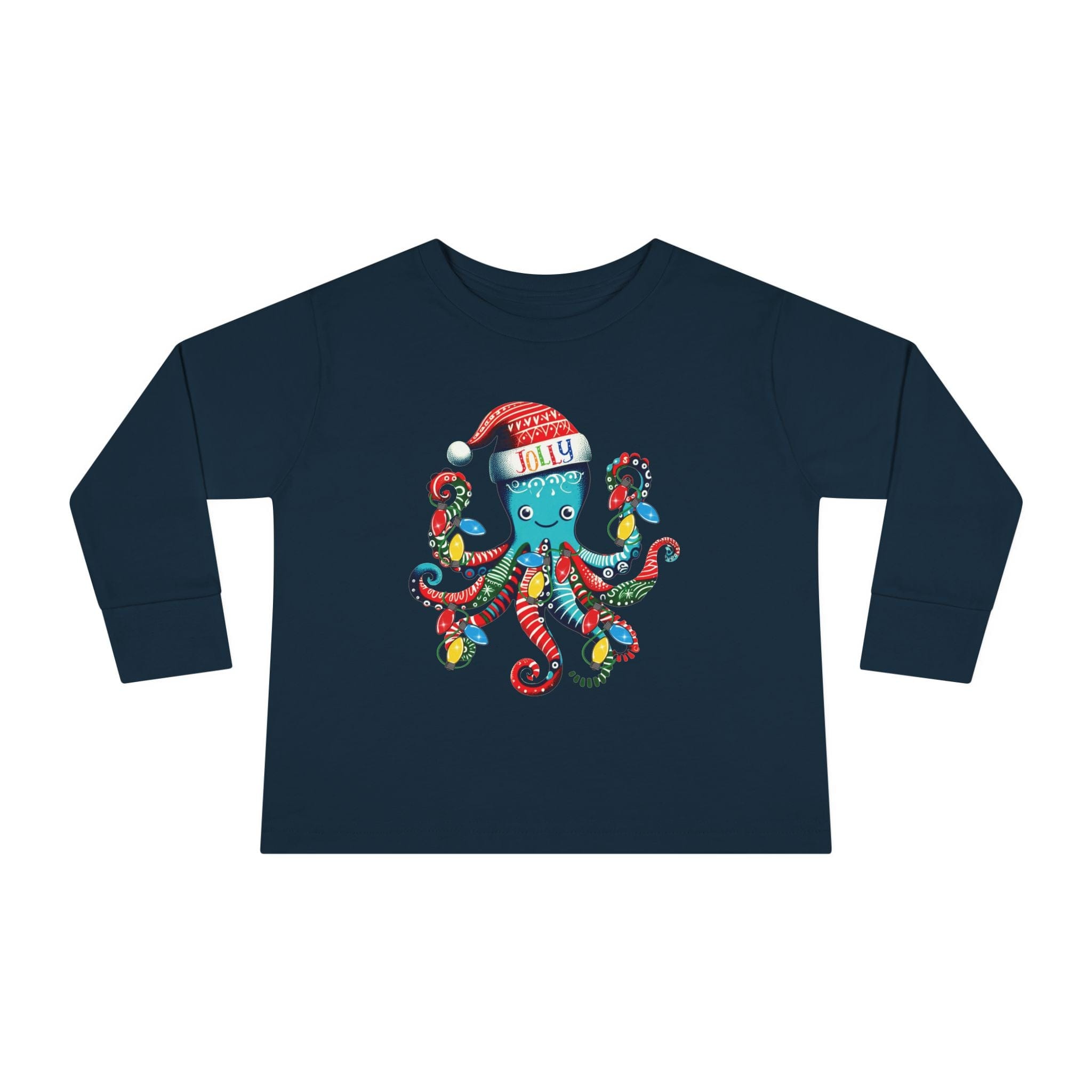 Printify Kids clothes Navy / 2T JOLLY Octo-Claus Christmas Long Sleeve Toddler Tee