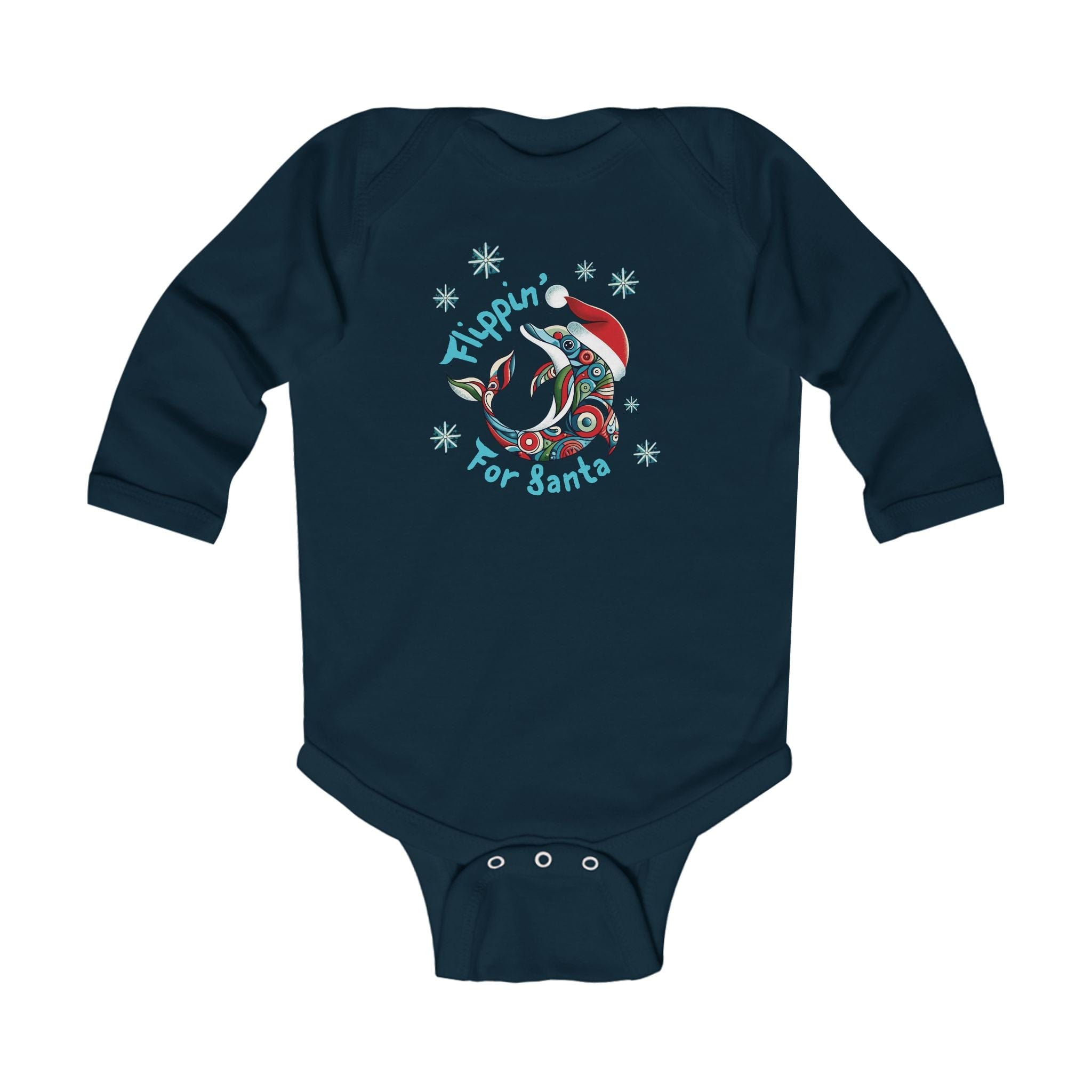 Printify Kids clothes Navy / NB (0-3M) Flippin' For Santa Christmas Dolphin Longsleeve Onesie