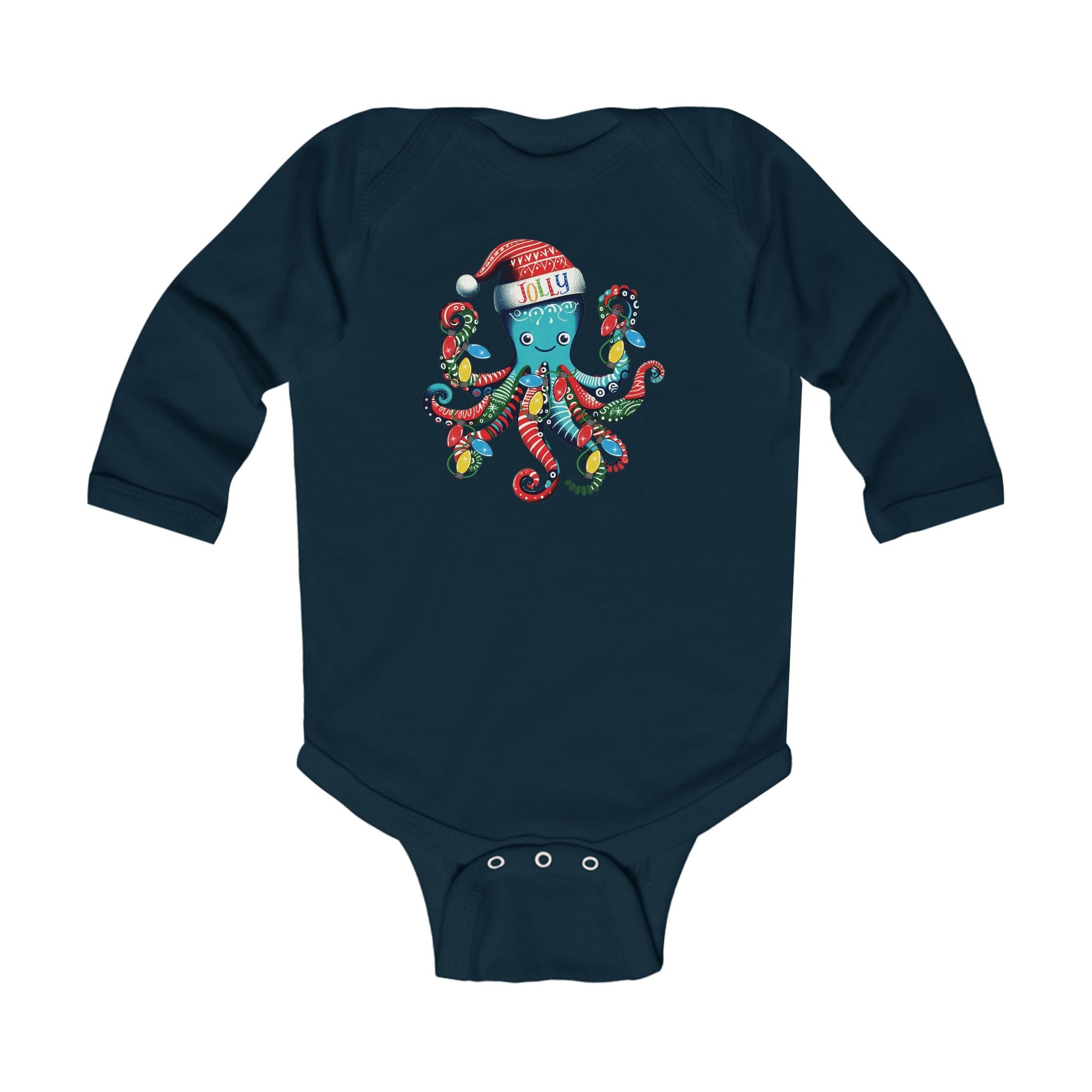 Printify Kids clothes Navy / NB (0-3M) JOLLY Octo-Claus Christmas Long Sleeve Onesie