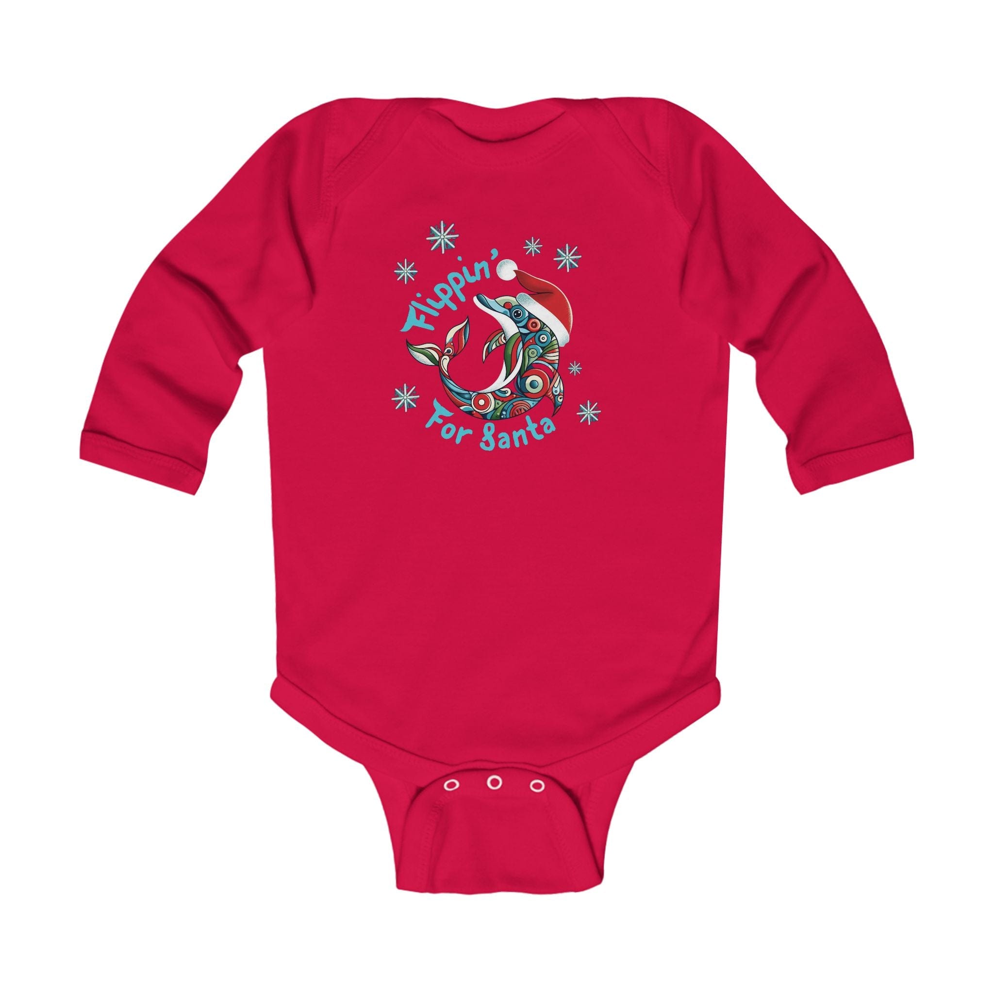 Printify Kids clothes Red / NB (0-3M) Flippin' For Santa Christmas Dolphin Longsleeve Onesie