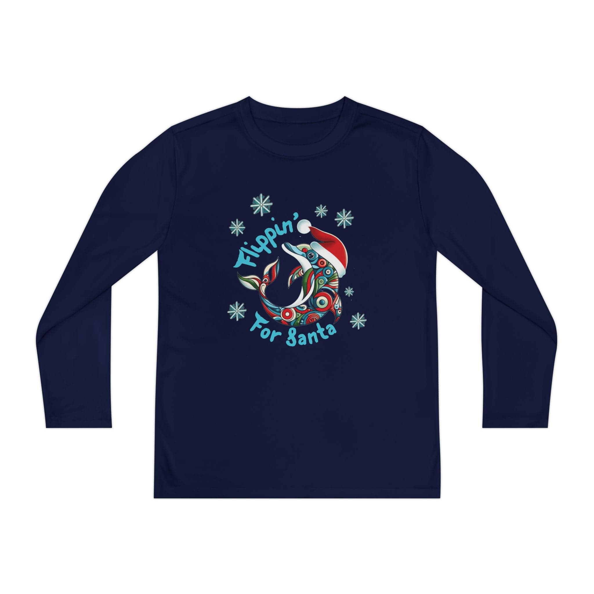 Printify Kids clothes True Navy / S Flippin' For Santa Christmas Dolphin Long Sleeve Youth Sport-Tek Tee (Unisex)