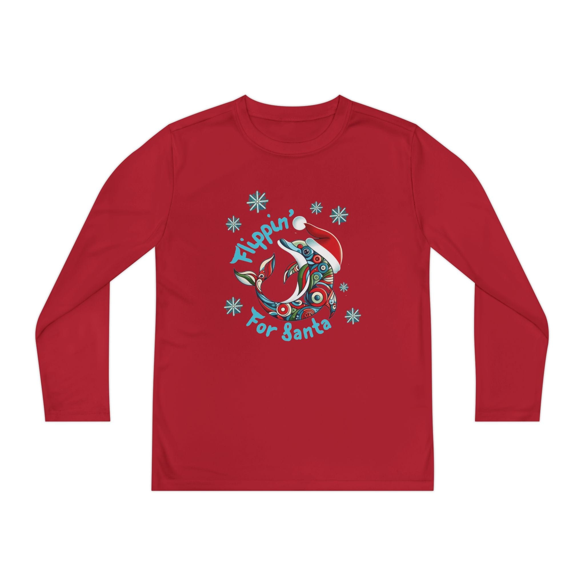 Printify Kids clothes True Red / S Flippin' For Santa Christmas Dolphin Long Sleeve Youth Sport-Tek Tee (Unisex)