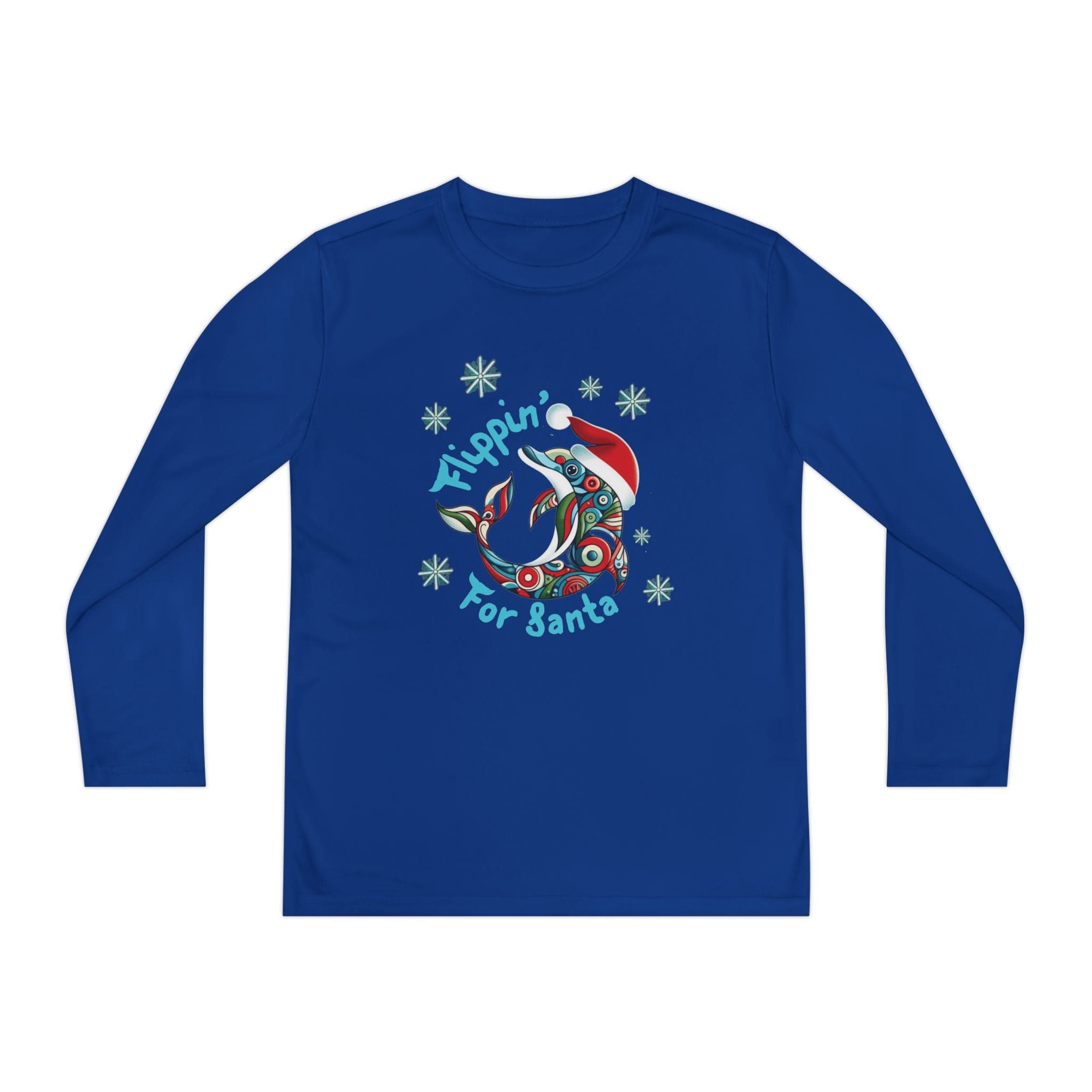 Printify Kids clothes True Royal / S Flippin' For Santa Christmas Dolphin Long Sleeve Youth Sport-Tek Tee (Unisex)