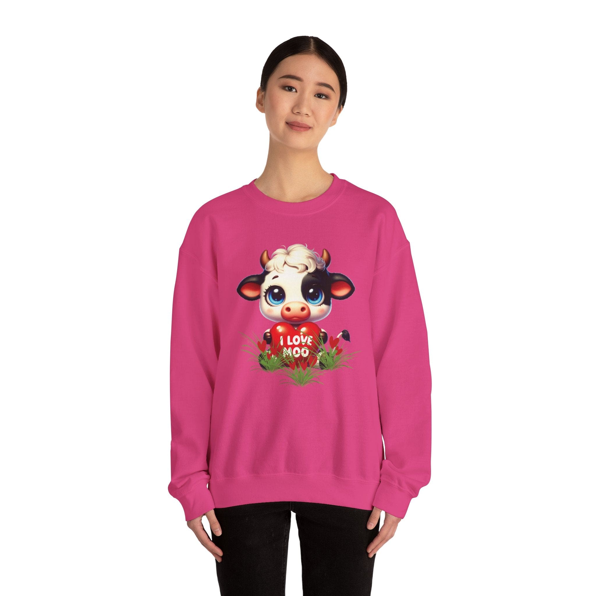 Printify Sweatshirt I Love Moo Valentine Cow Heavy Blend™ Crewneck Sweatshirt