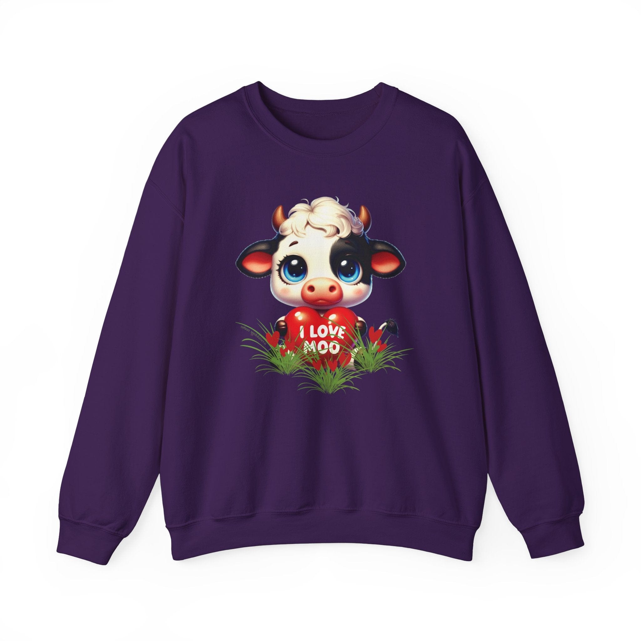 Printify Sweatshirt Purple / S I Love Moo Valentine Cow Heavy Blend™ Crewneck Sweatshirt