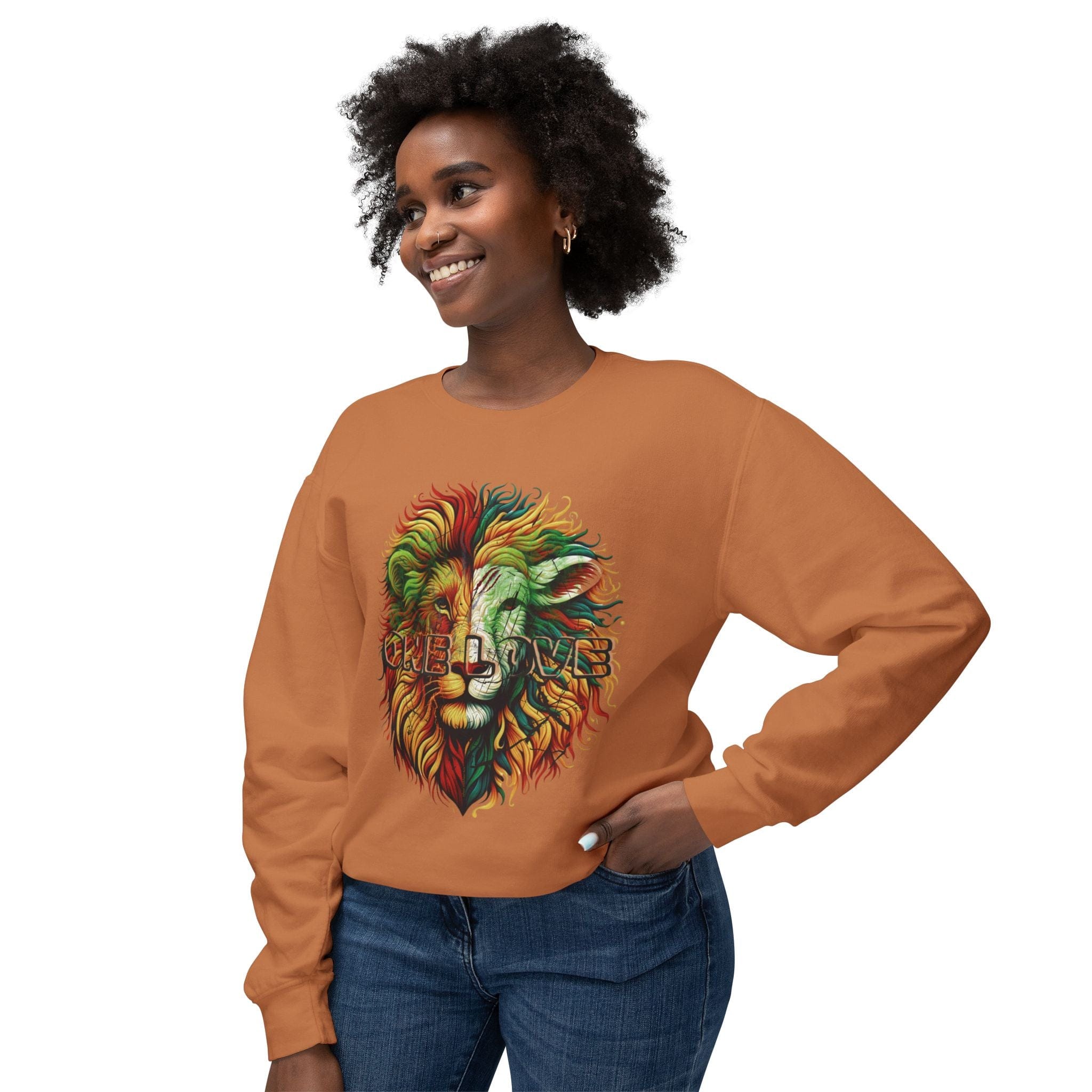 Printify Sweatshirt Yam / S ONE LOVE: The Lion & The Lamb Lightweight Crewneck Sweatshirt (Unisex)