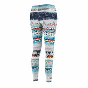 Experience the festive spirit with Urban SoulShine & co's Merry Horsemas 'Ugly Christmas Sweater Style' SuperSoft Casual Leggings. These cozy holiday leggings feature a delightful "Merry Horsemas" theme, showcasing charming snowflakes, snowmen, and reindeer motifs in vibrant blue, white, red, and green colors.