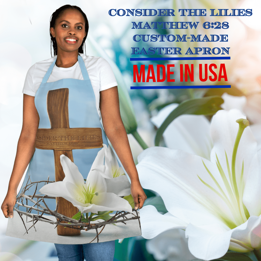  Blue Consider The Lilies Matthew 6:28 Custom Apron