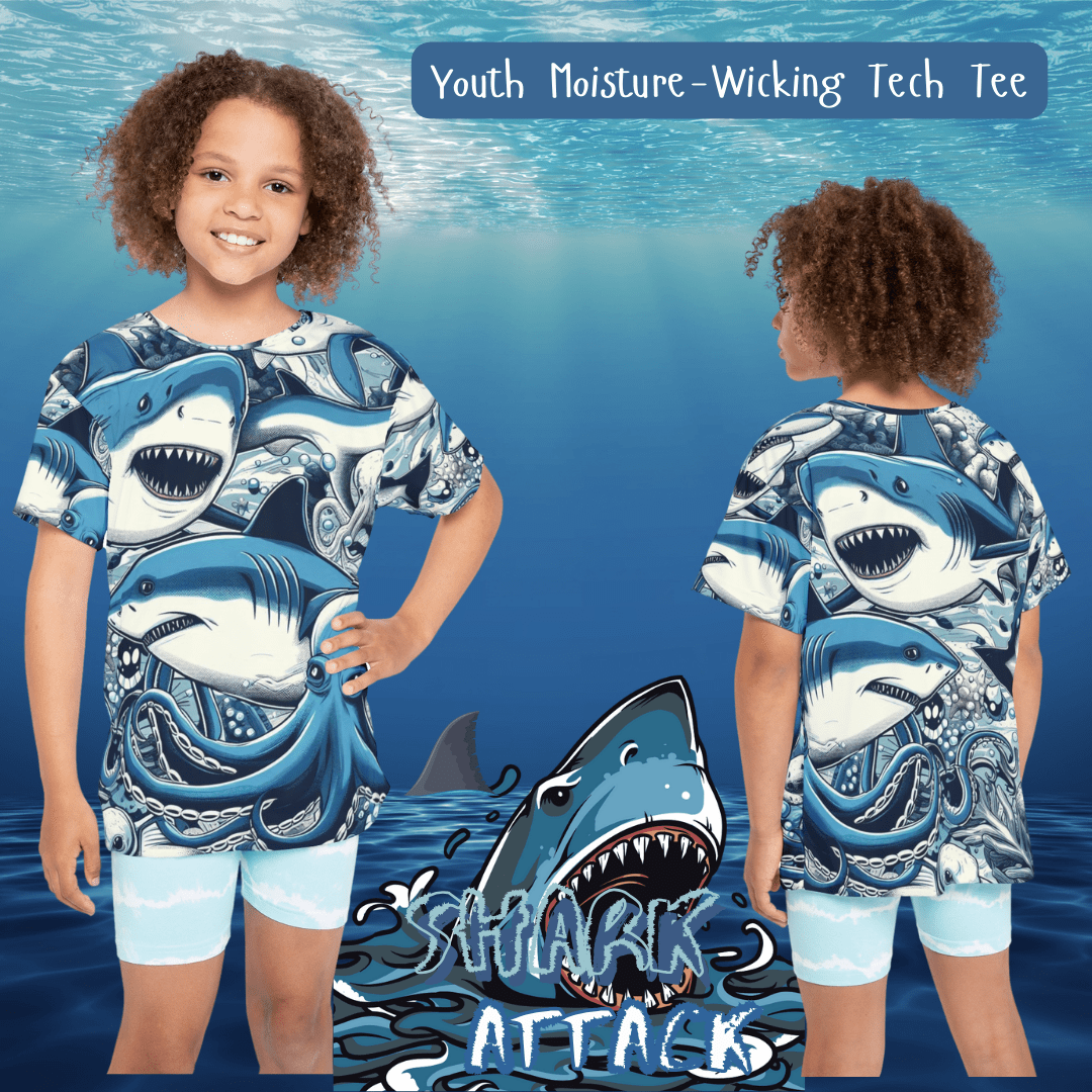 Urban SoulShine & co AOP Youth Tech Tee SHARK Attack Youth Sports Tech Jersey Tee