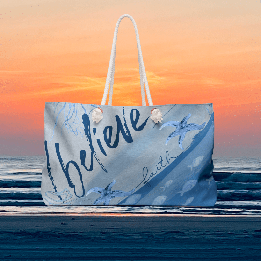 Urban SoulShine & co Bags 24" × 13" I Believe Ocean Blue Weekender Bag