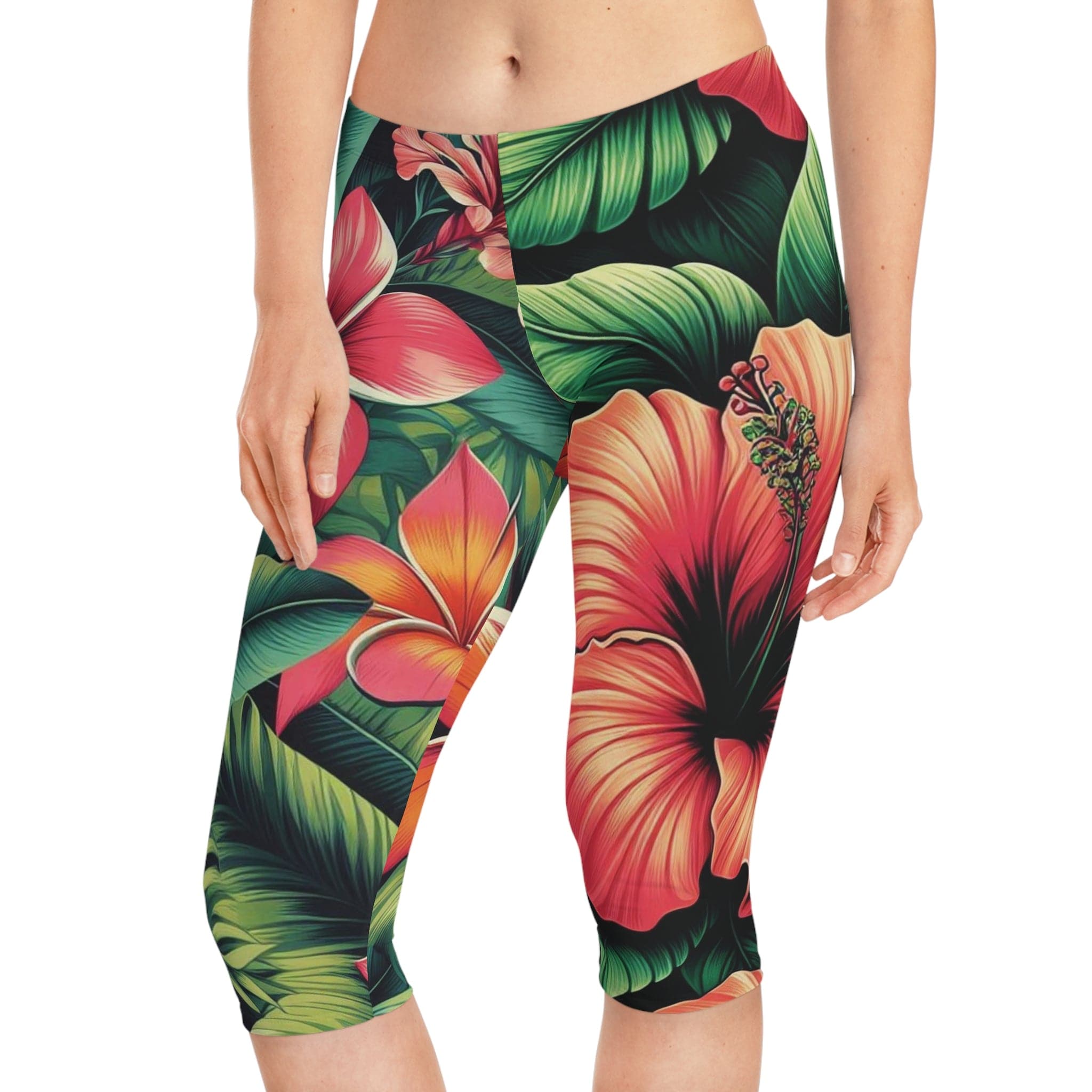 Tropic Oasis Custom Capri Leggings L Seam thread color automatically matched to design