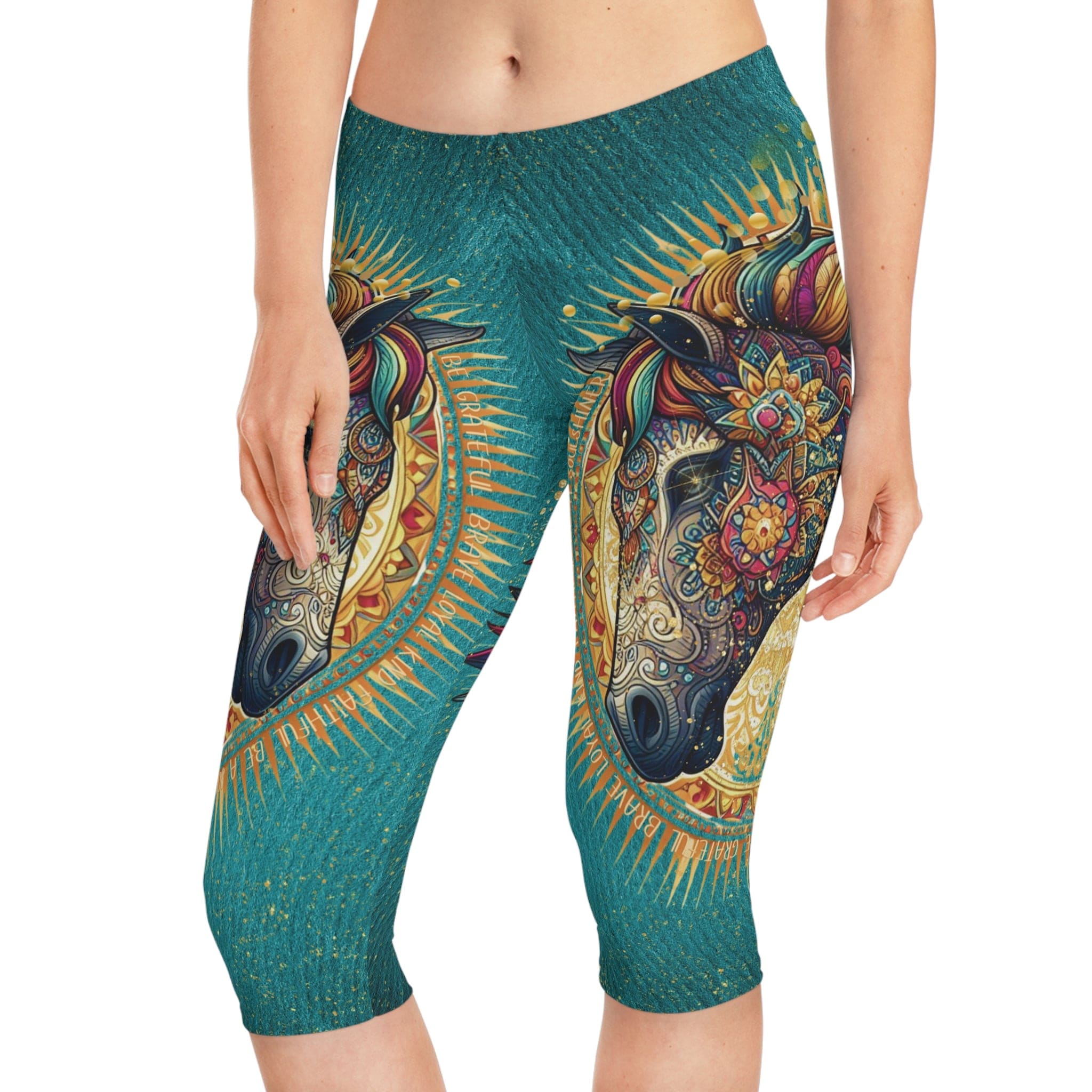 Radiant Stallion Custom Capri Leggings M Seam thread color automatically matched to design