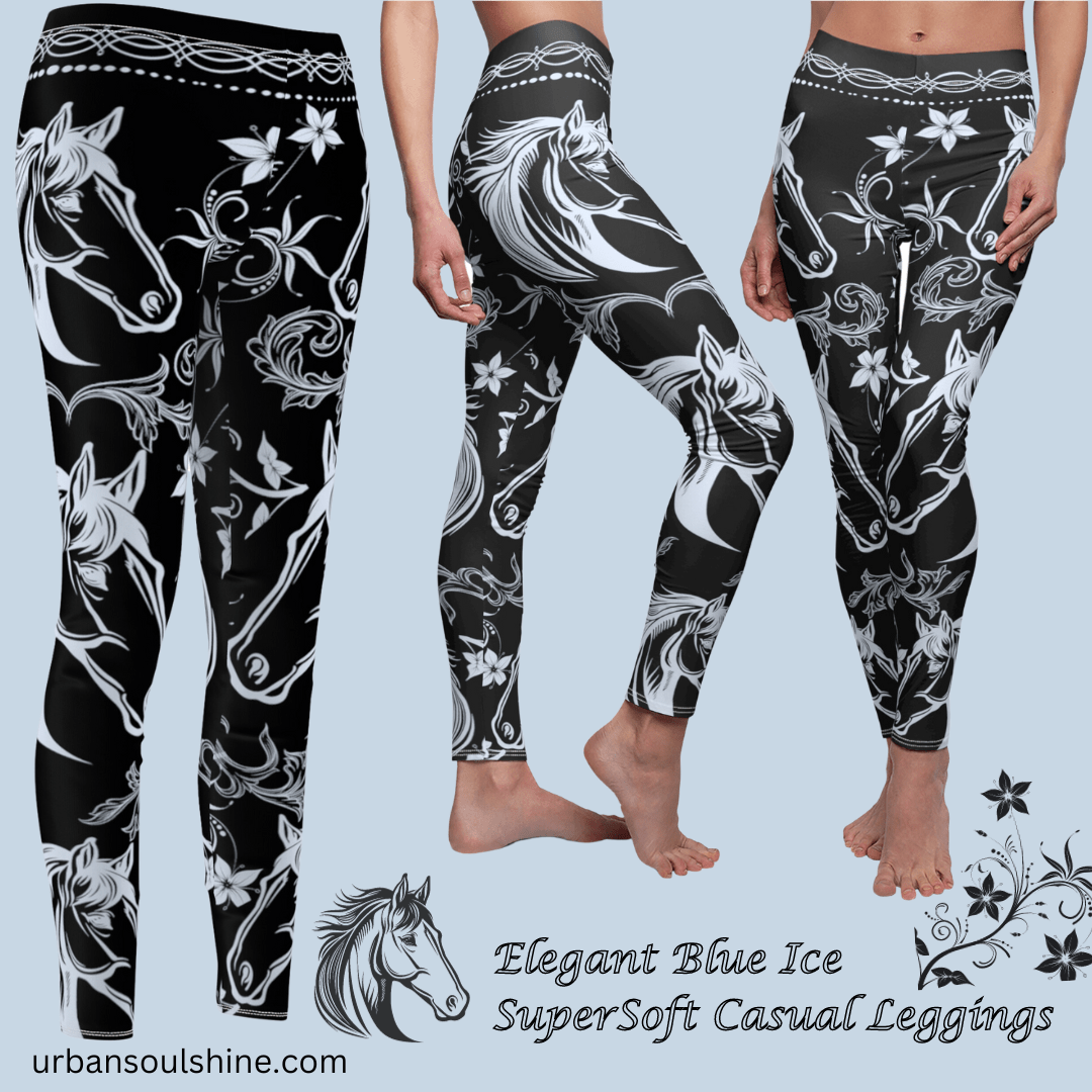 Urban SoulShine & co casual leggings Elegant Blue Ice Horse SuperSoft Casual Leggings